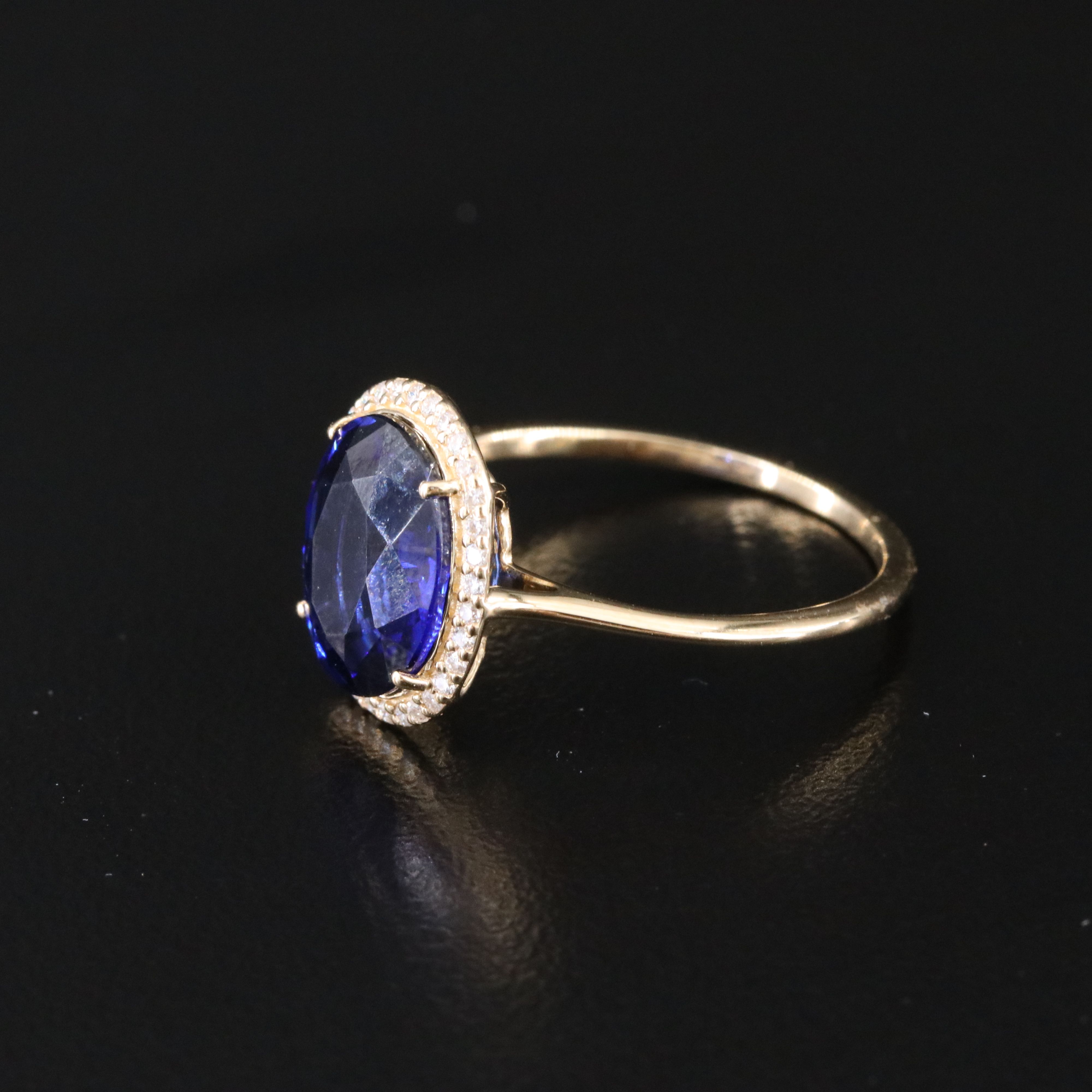 14K 3.48 CT Lab Grown Sapphire and Moissanite Halo Ring