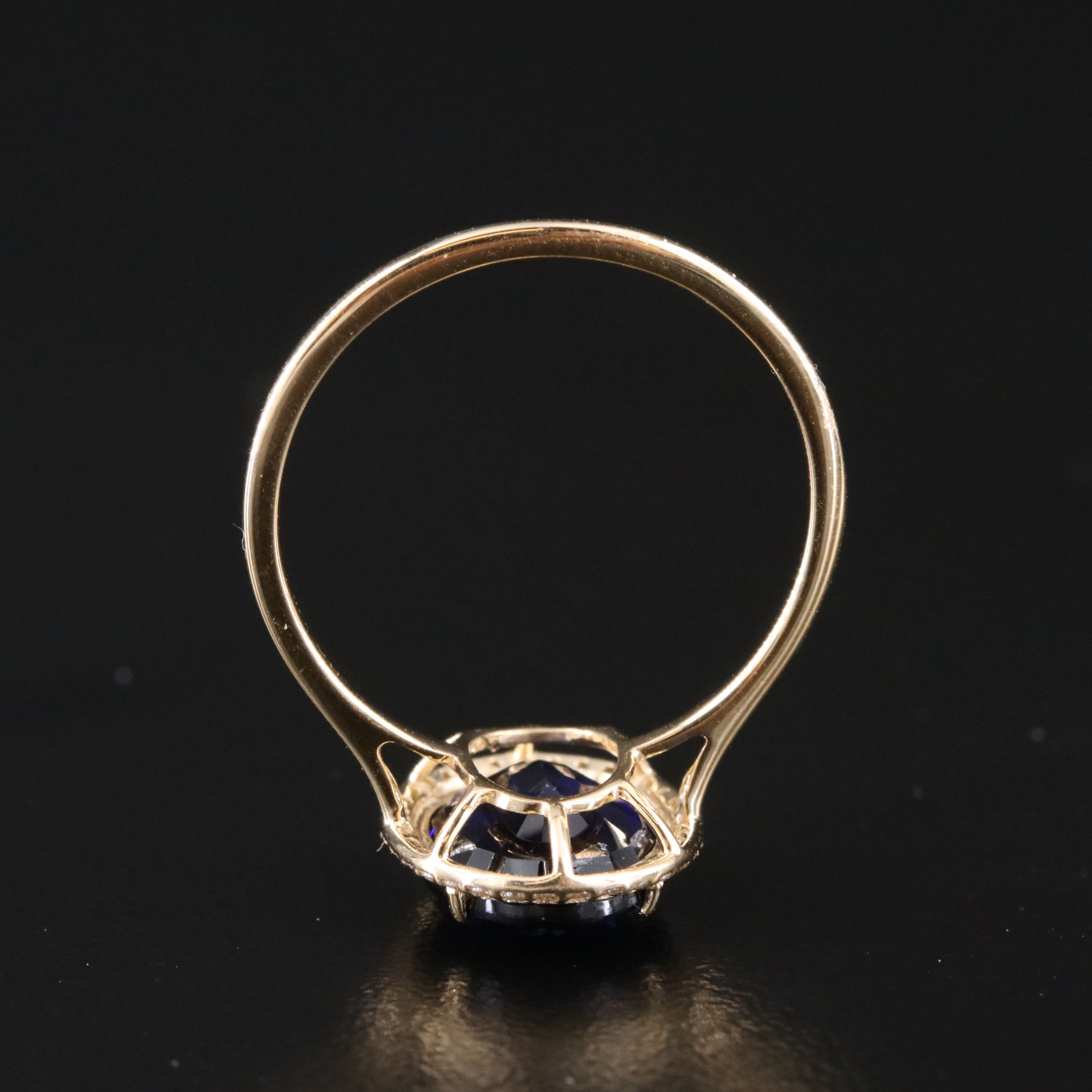 14K 3.48 CT Lab Grown Sapphire and Moissanite Halo Ring