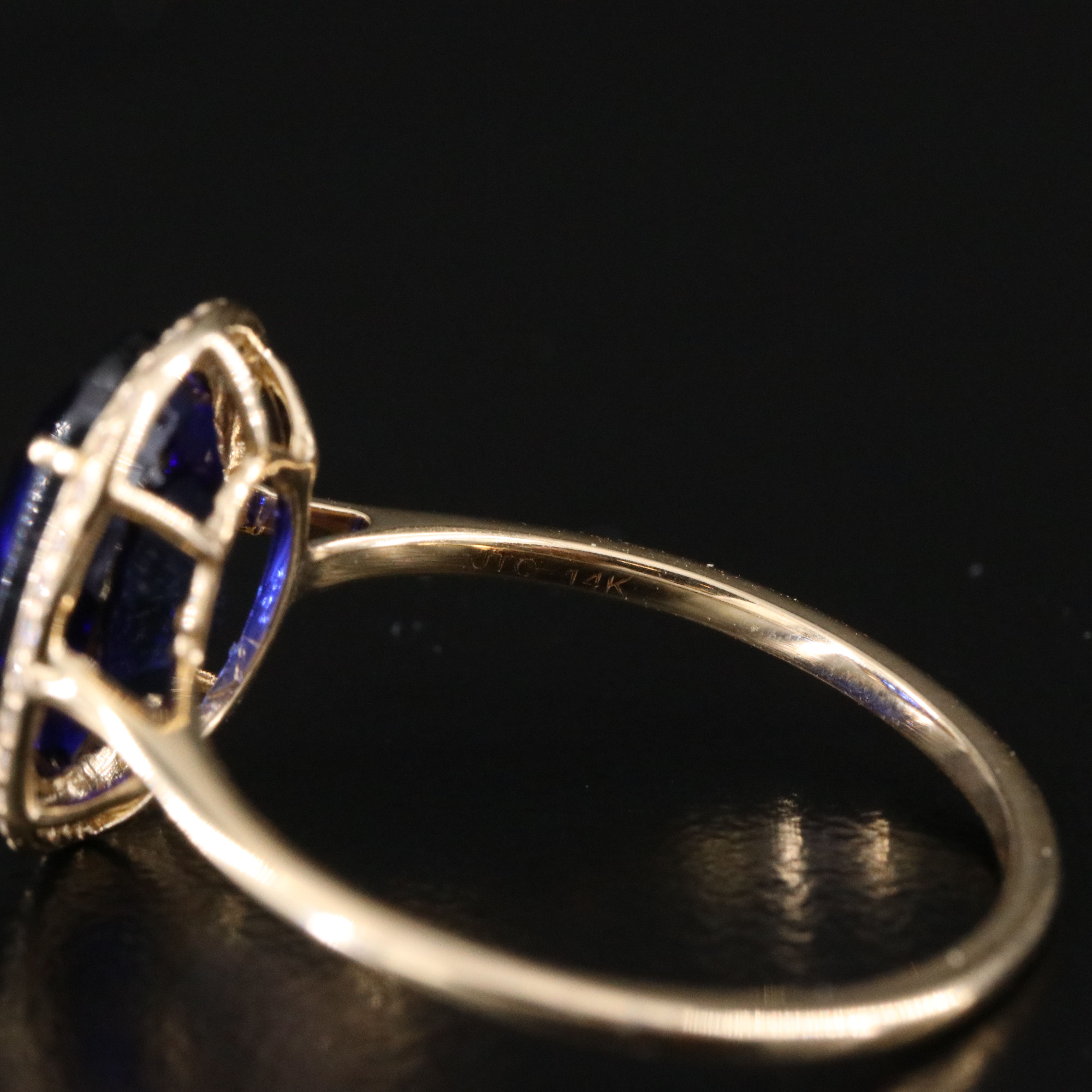 14K 3.48 CT Lab Grown Sapphire and Moissanite Halo Ring