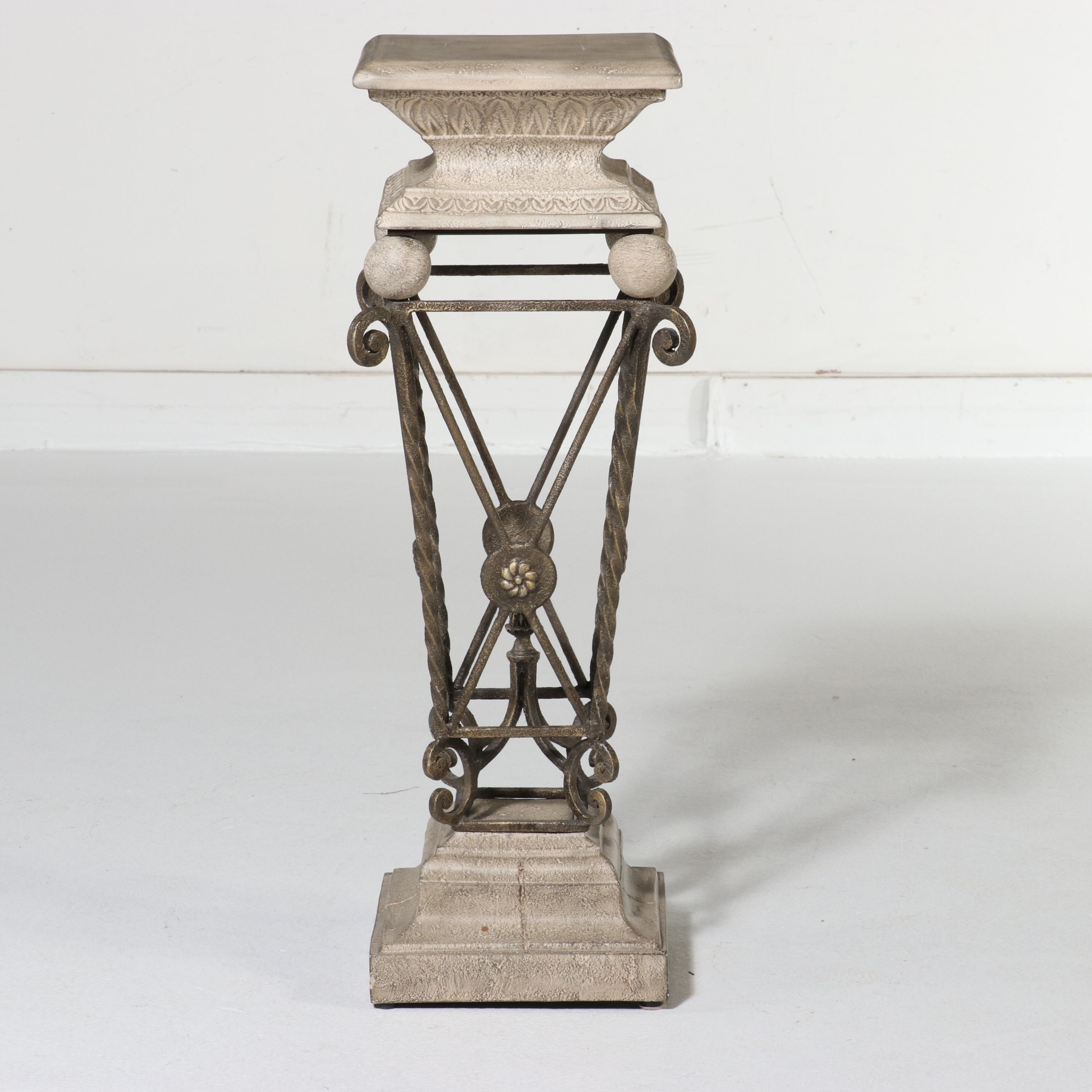 Neoclassical Style Wrought Iron and Cast Stone Pedestal, Late 20th Century