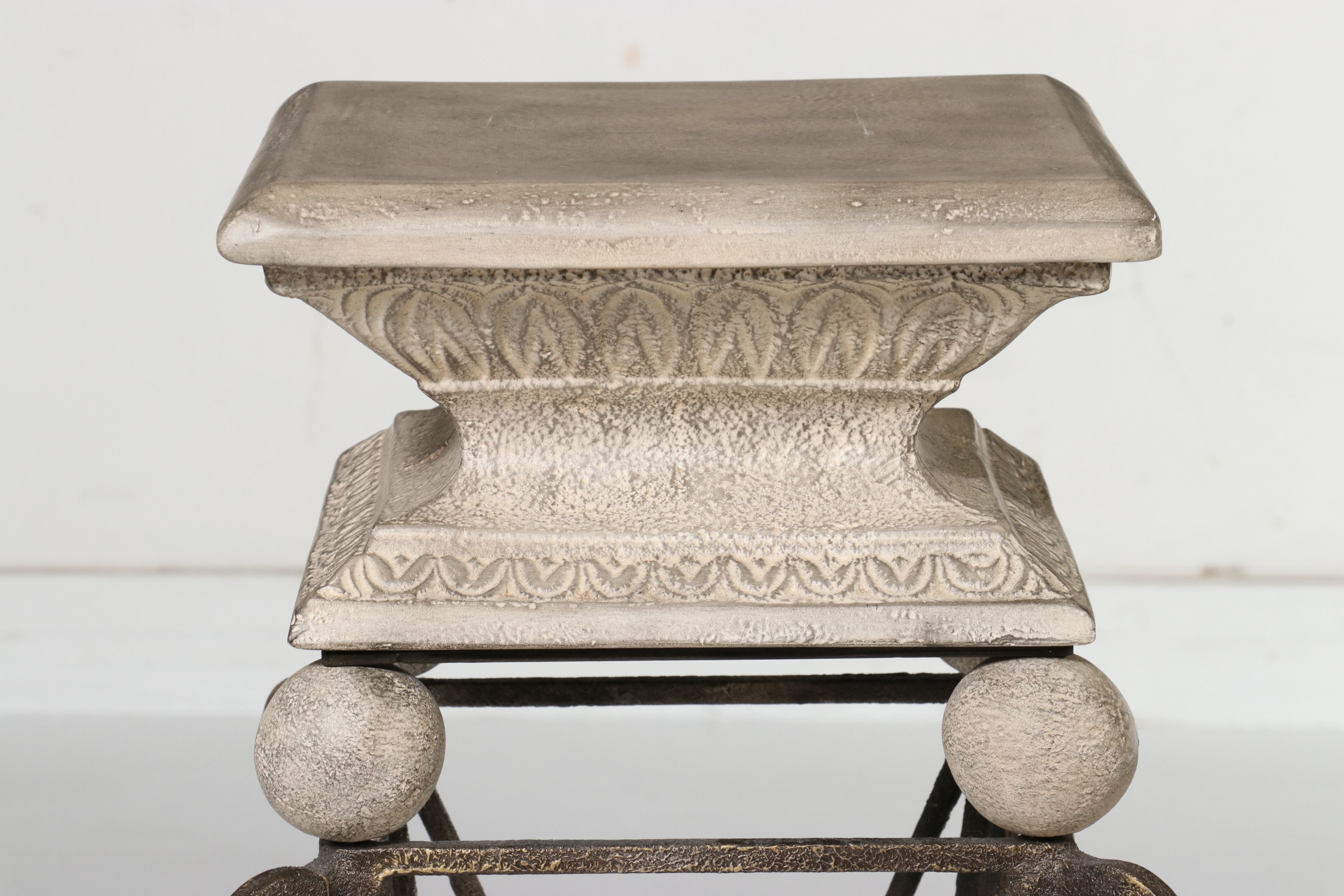 Neoclassical Style Wrought Iron and Cast Stone Pedestal, Late 20th Century