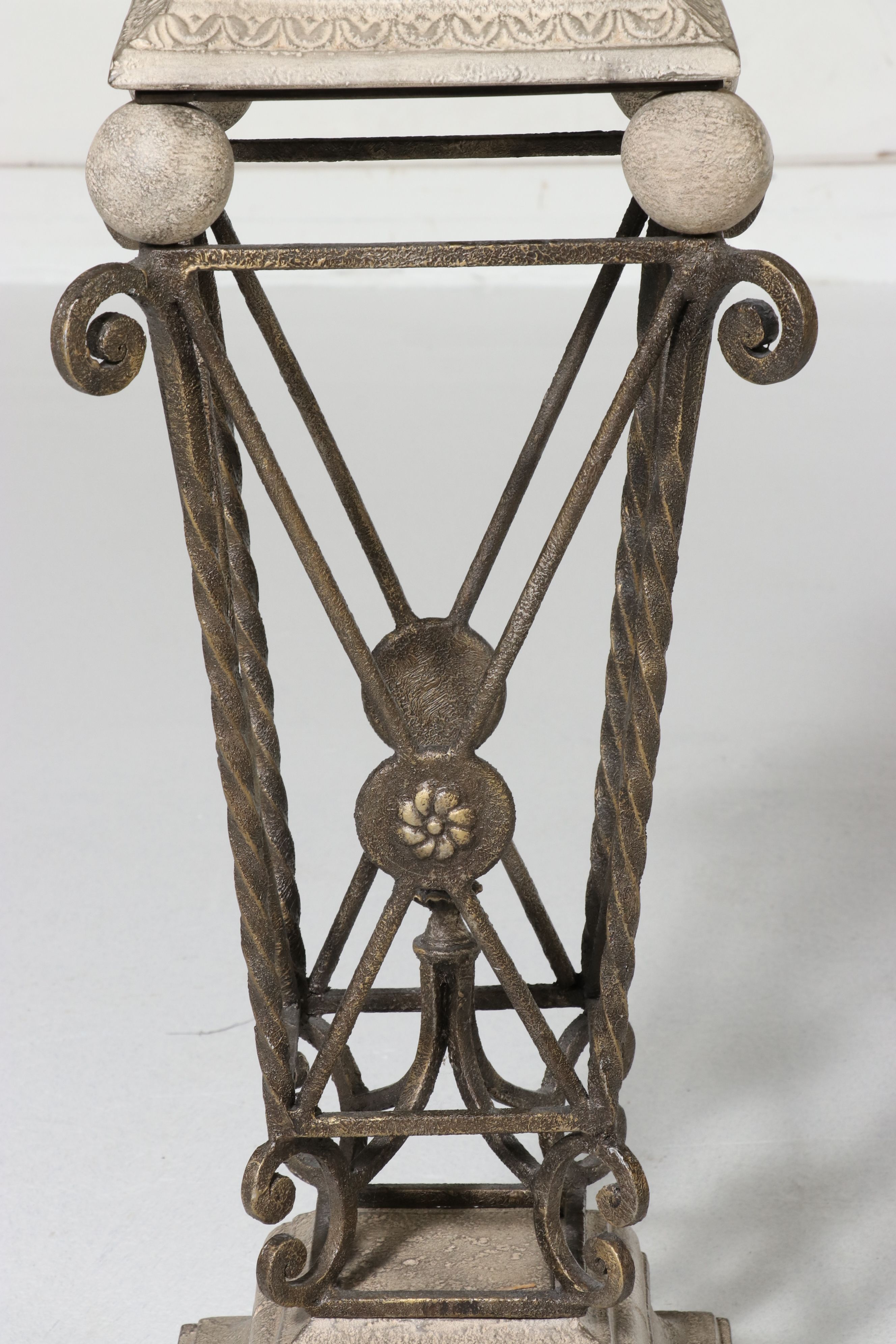 Neoclassical Style Wrought Iron and Cast Stone Pedestal, Late 20th Century