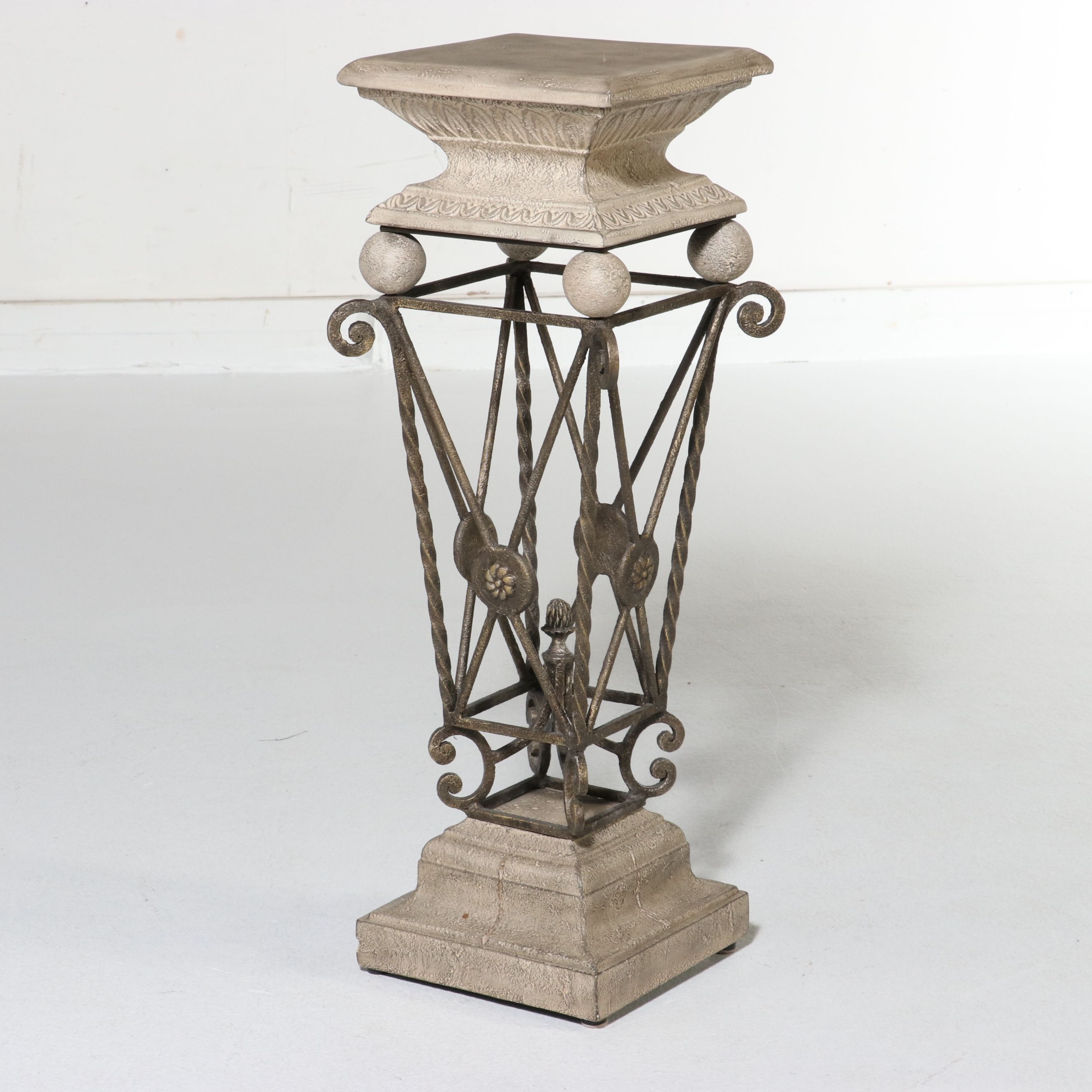 Neoclassical Style Wrought Iron and Cast Stone Pedestal, Late 20th Century