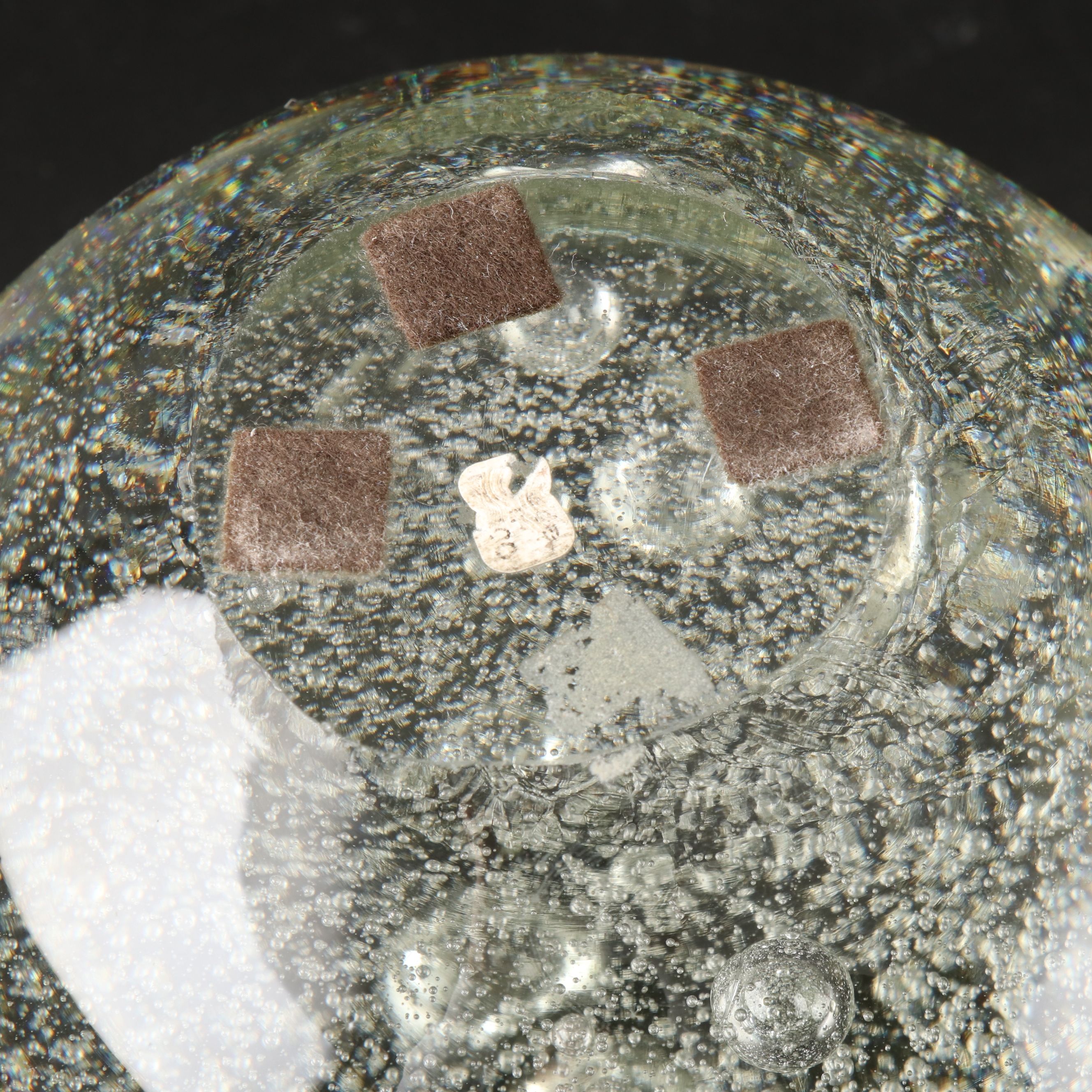 Controlled Bubble Art Glass Paperweights with Brass Skeleton Key