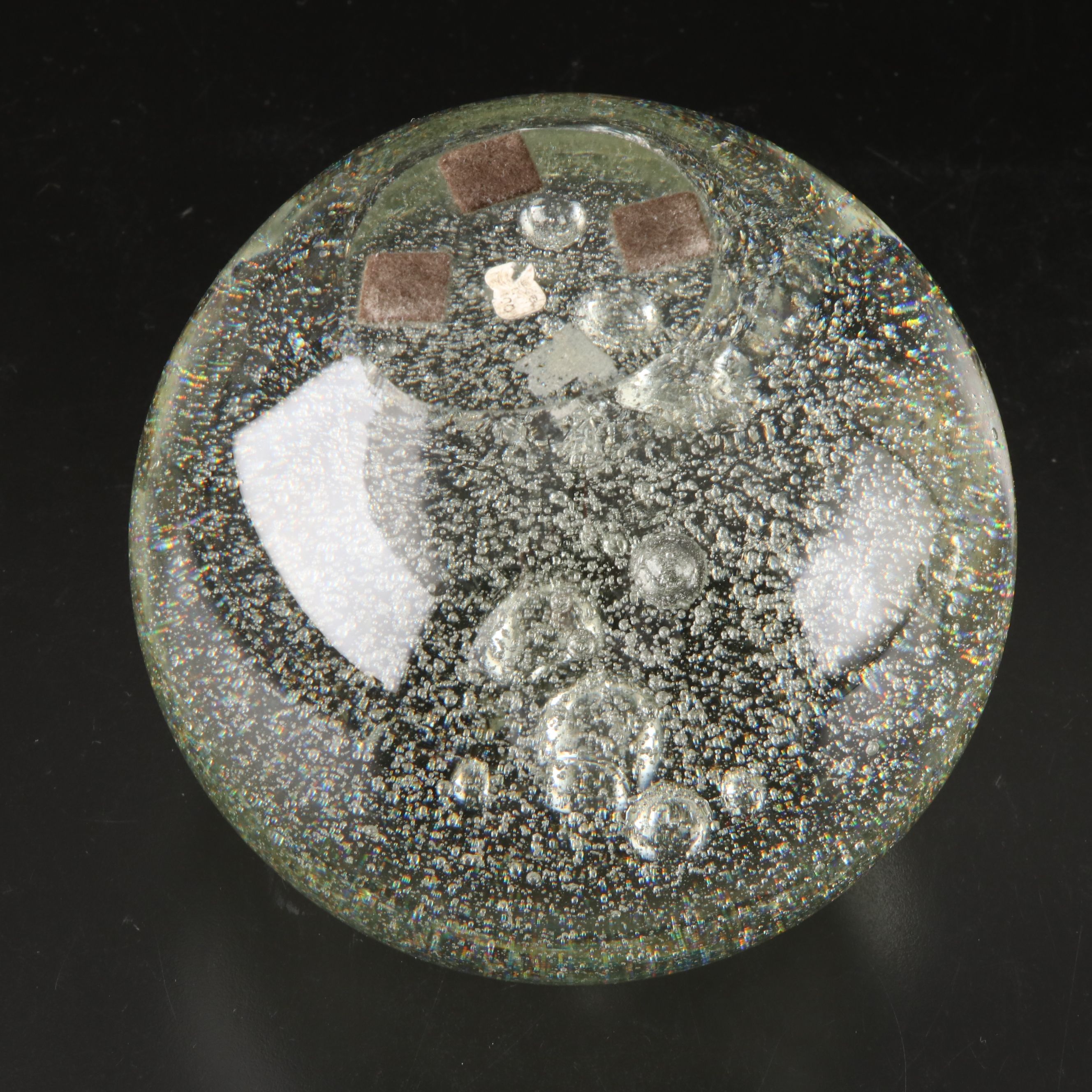 Controlled Bubble Art Glass Paperweights with Brass Skeleton Key