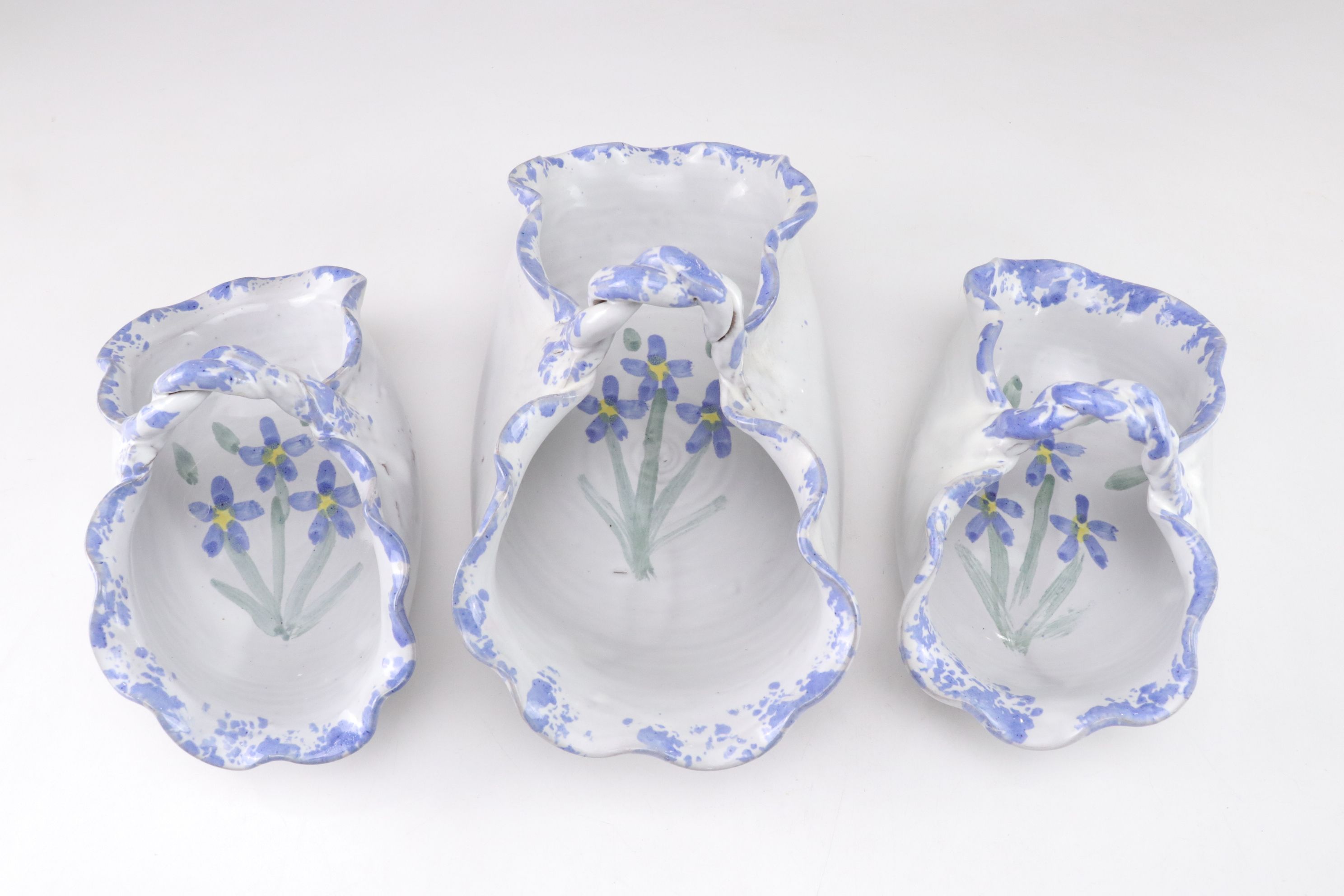 Bybee Pottery Blue and White Spongeware Ceramic Baskets, Bowls, Mugs & More