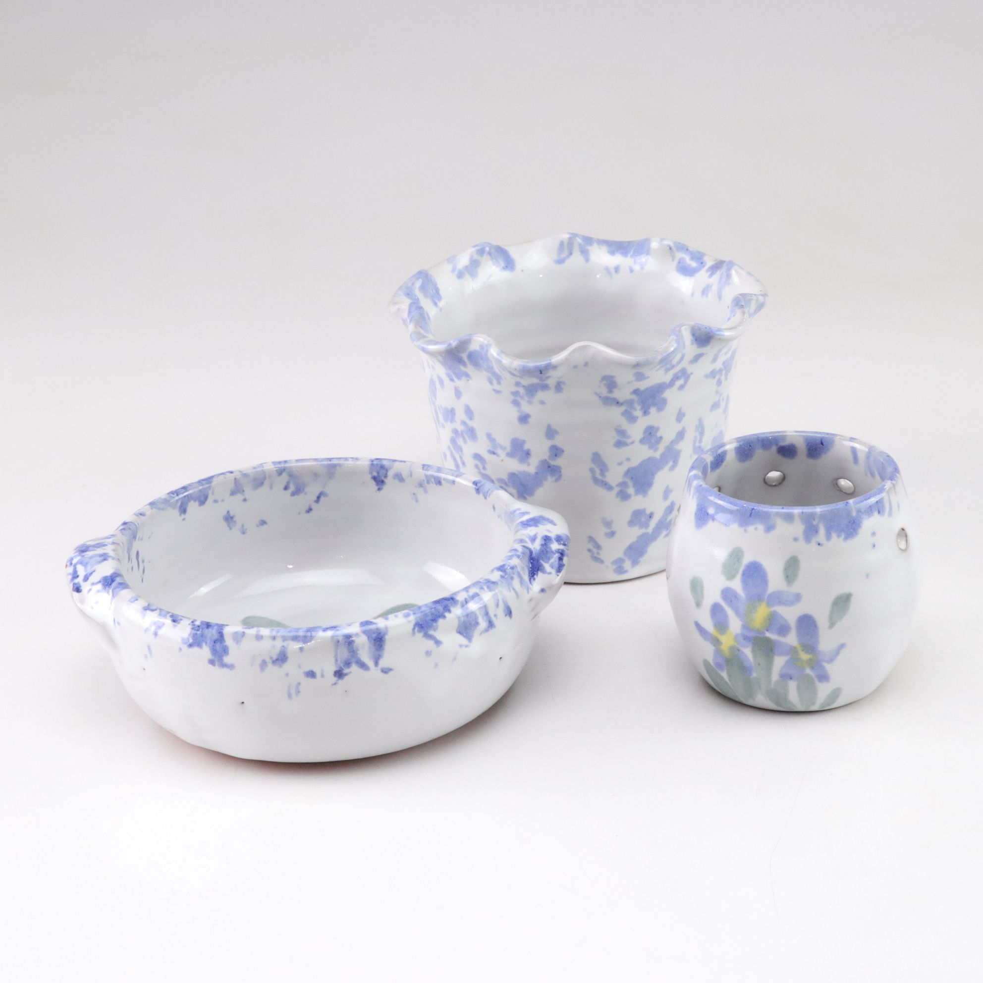 Bybee Pottery Blue and White Spongeware Ceramic Baskets, Bowls, Mugs & More