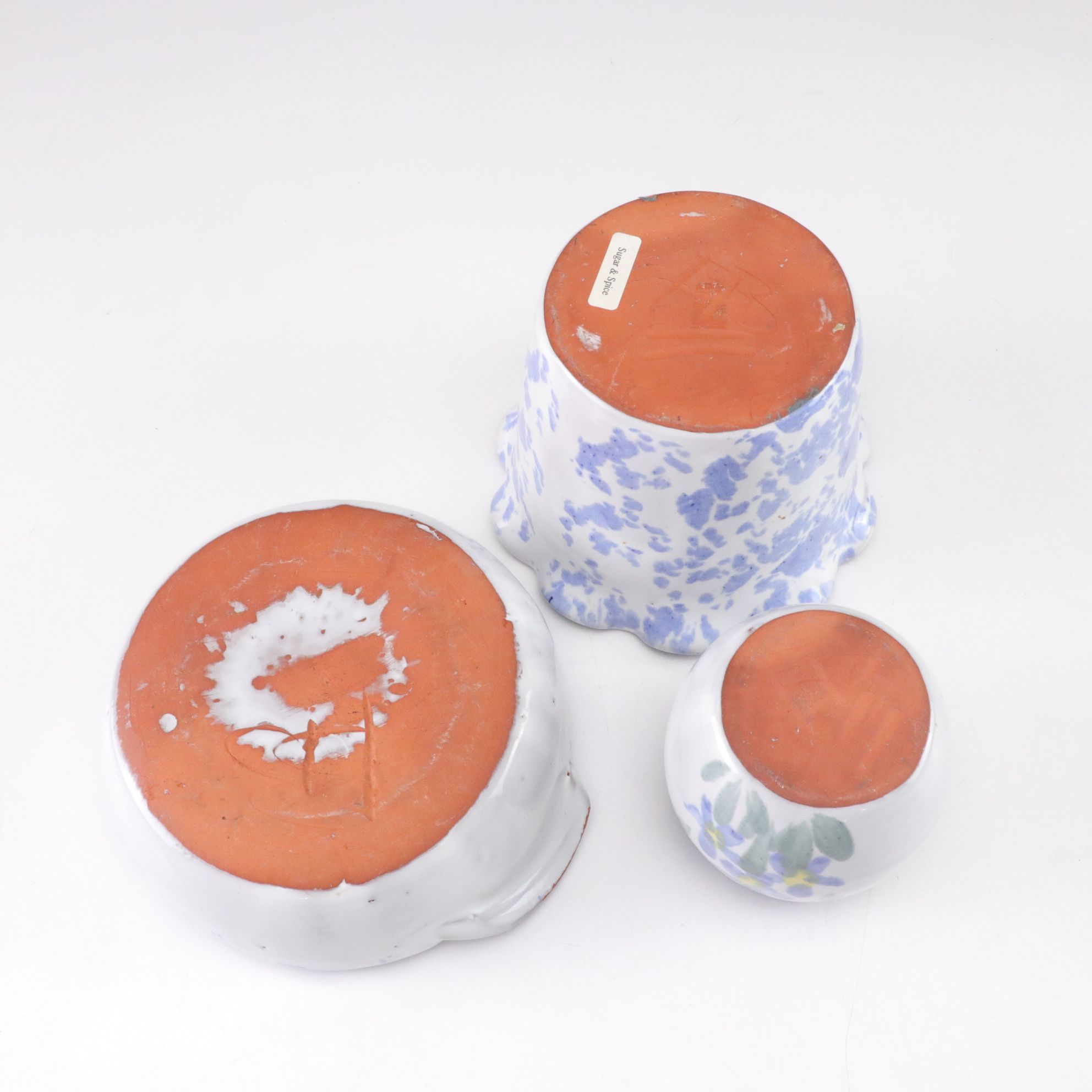 Bybee Pottery Blue and White Spongeware Ceramic Baskets, Bowls, Mugs & More