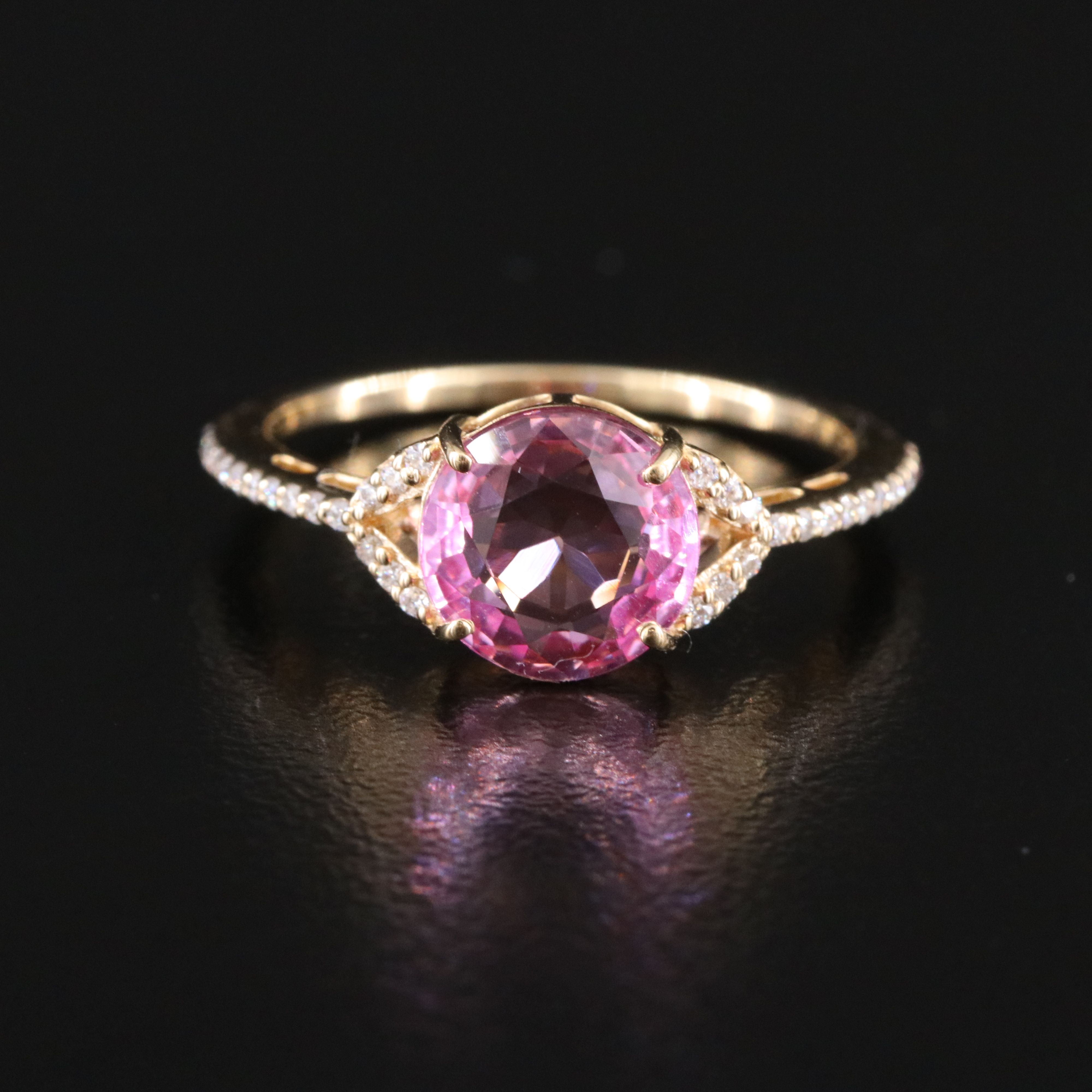 14K 1.76 CT Lab Grown Pink Sapphire and Moissanite Ring