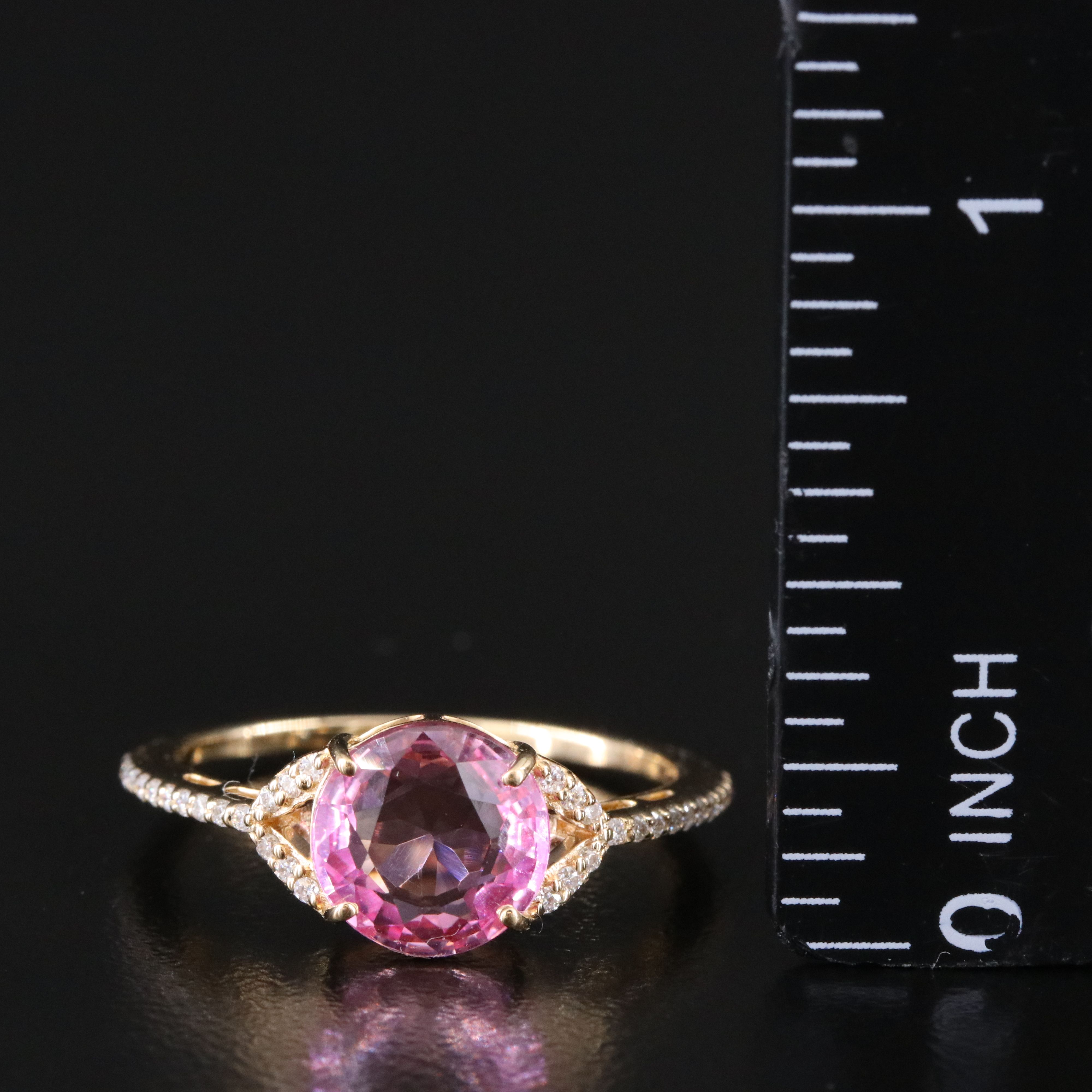 14K 1.76 CT Lab Grown Pink Sapphire and Moissanite Ring