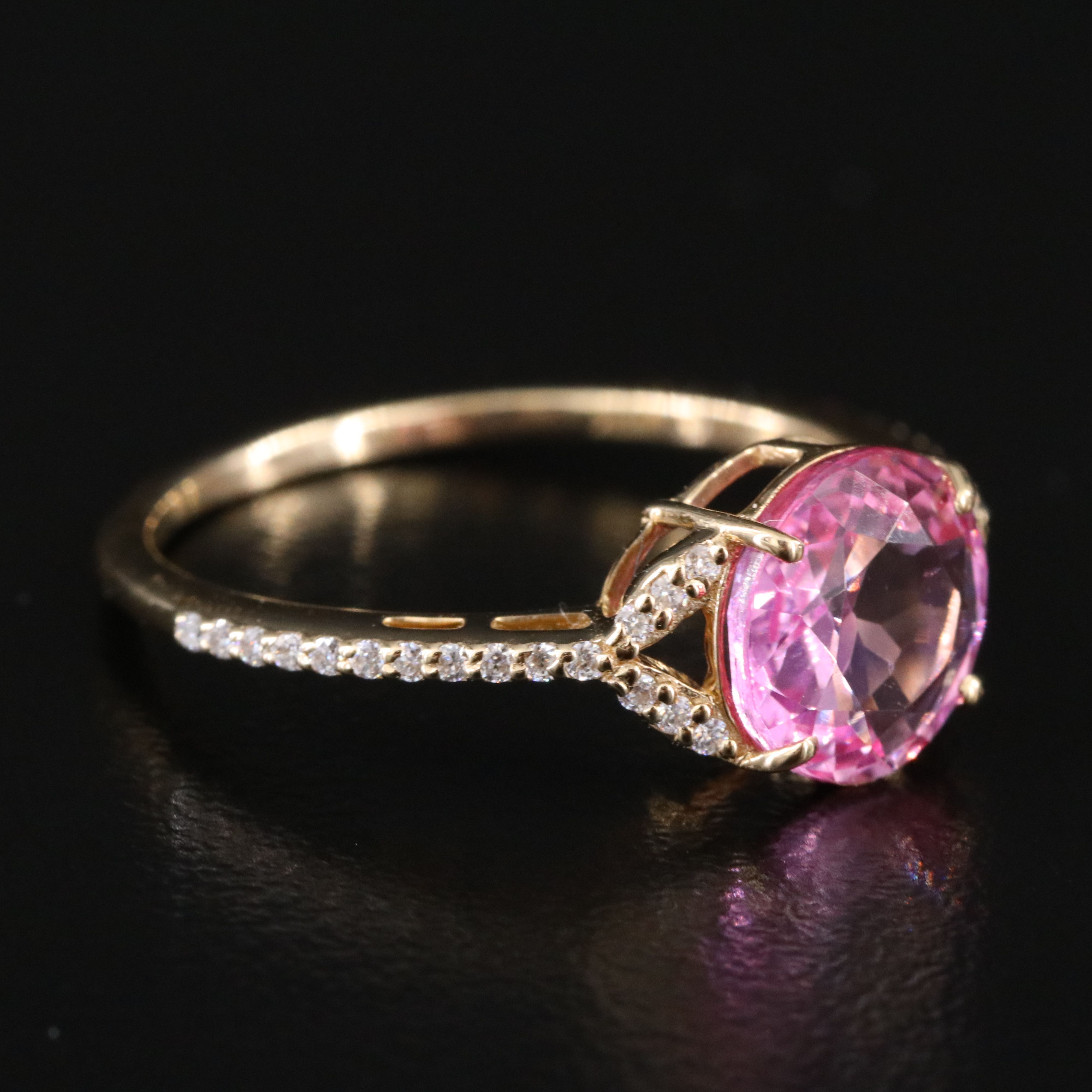 14K 1.76 CT Lab Grown Pink Sapphire and Moissanite Ring
