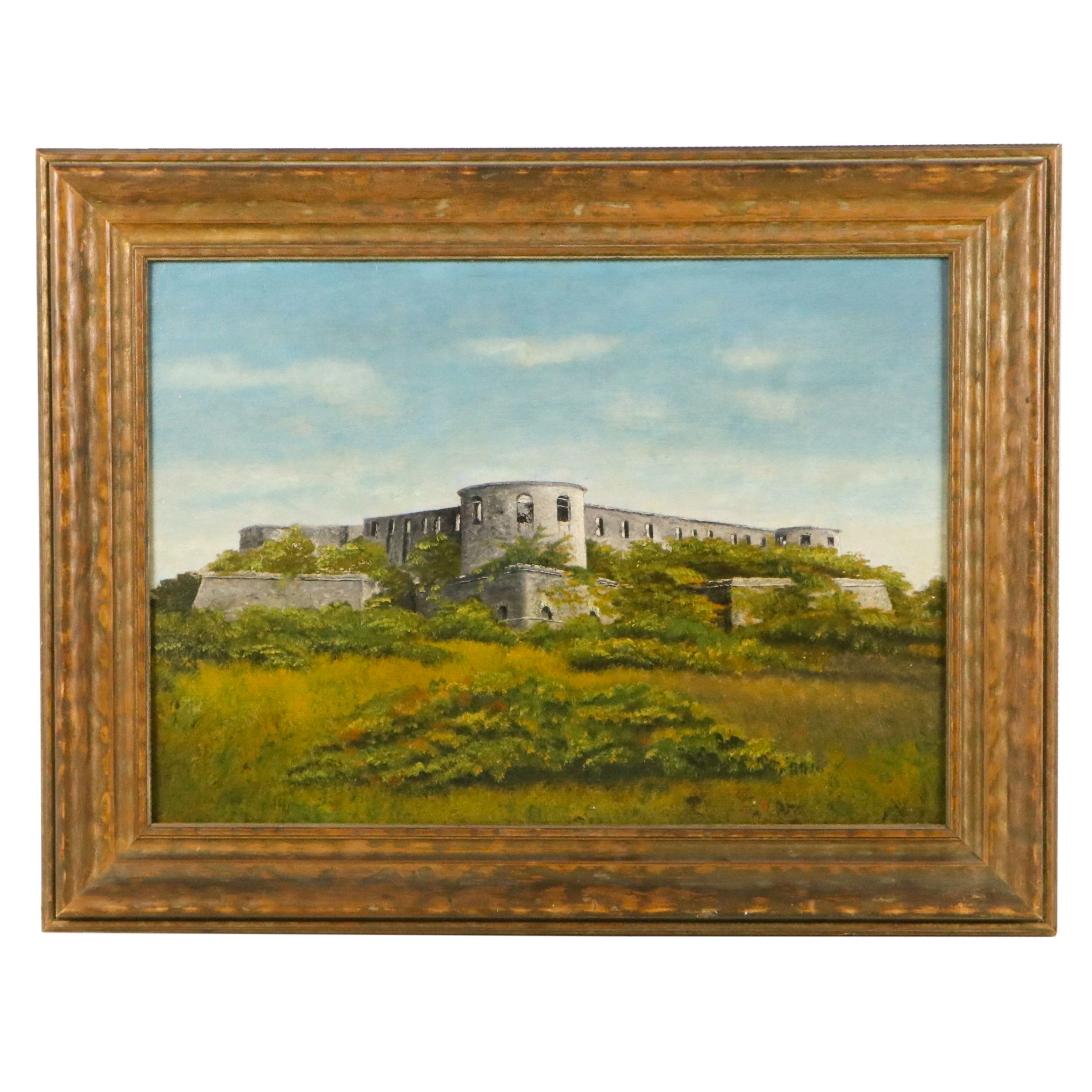 Swedish Landscape Oil Painting of Borgholm Castle Ruins