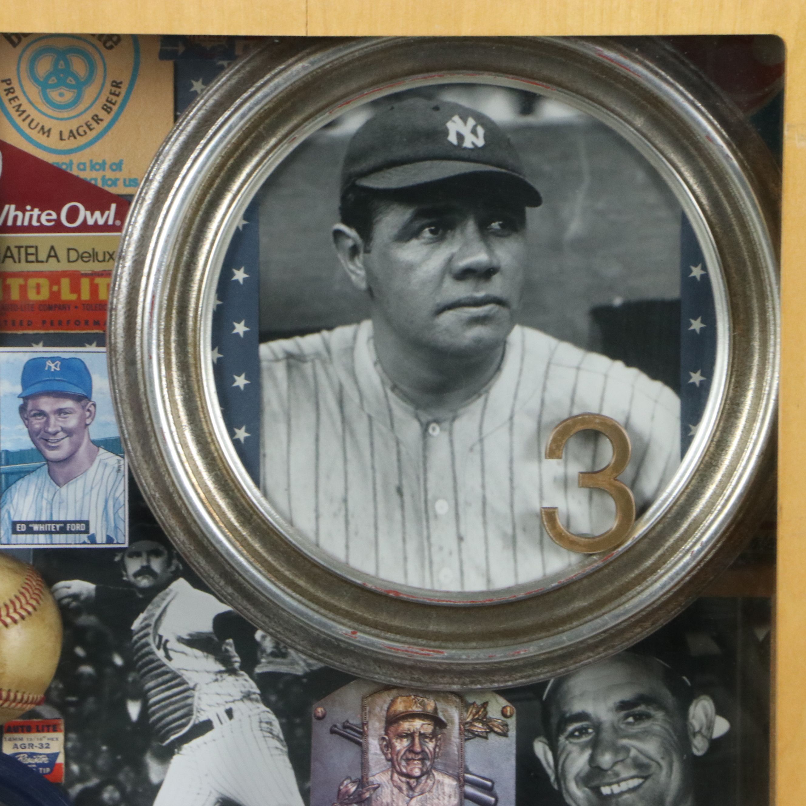 New York Yankees Memorabilia Assemblage in Shadow Box Including Photographs