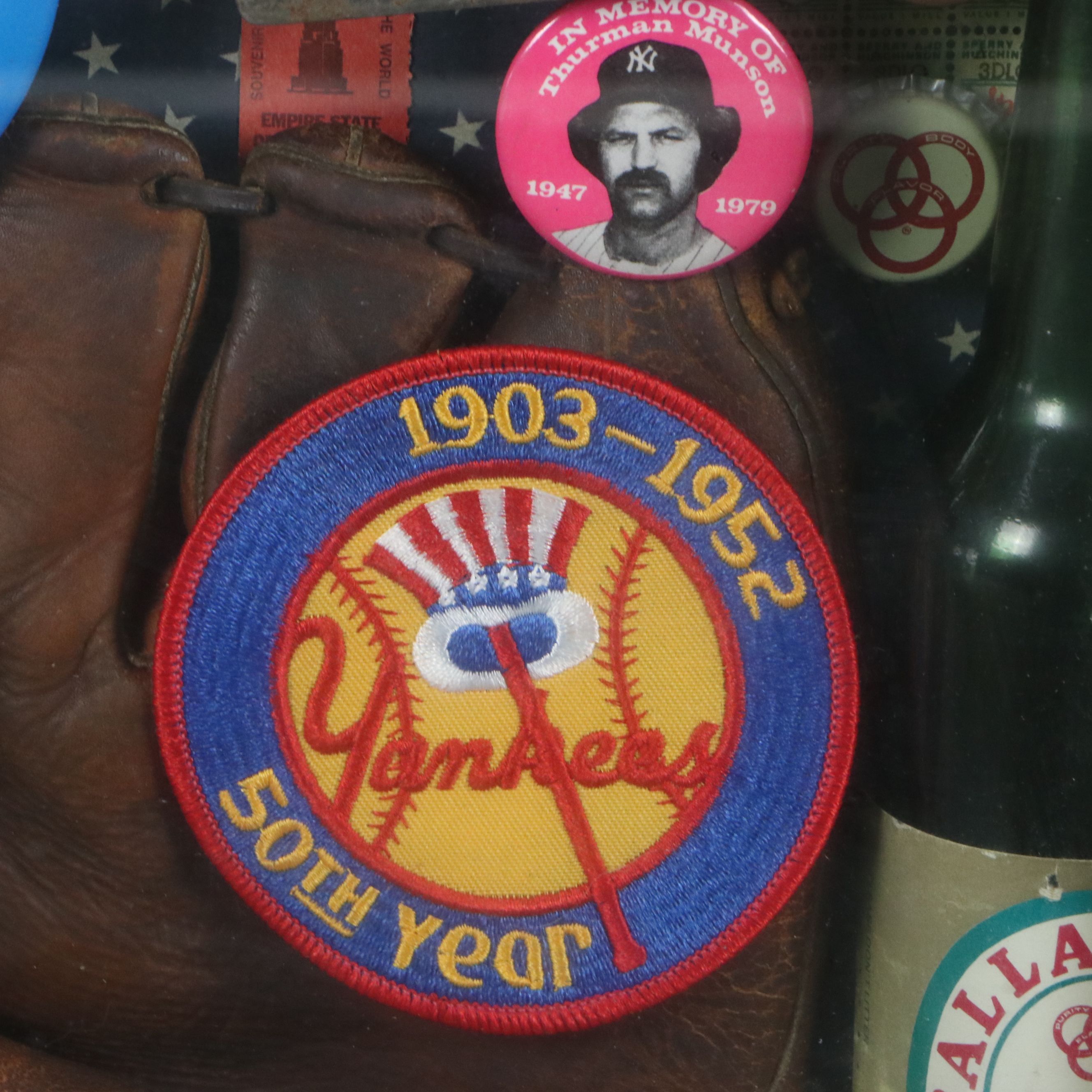 New York Yankees Memorabilia Assemblage in Shadow Box Including Photographs