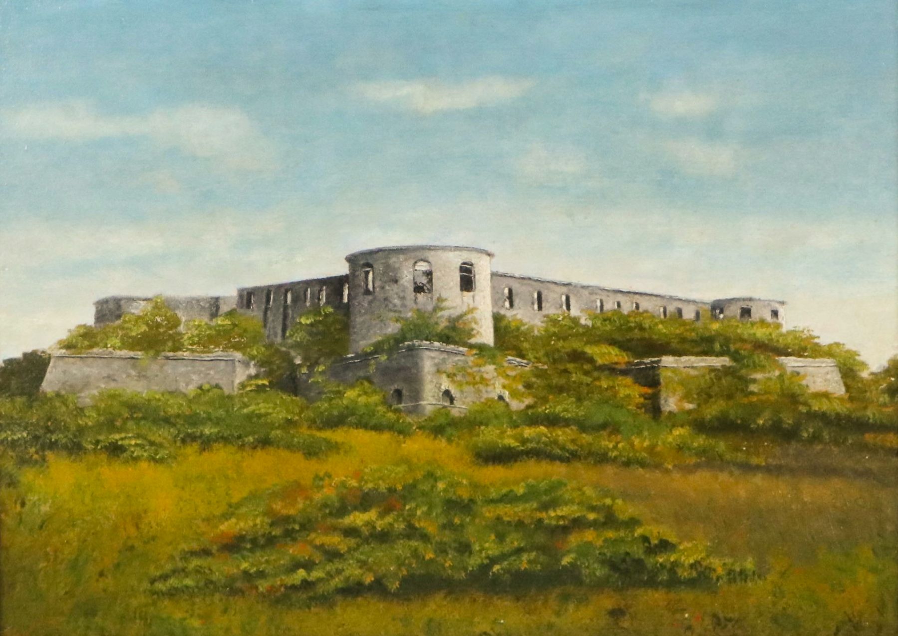 Swedish Landscape Oil Painting of Borgholm Castle Ruins