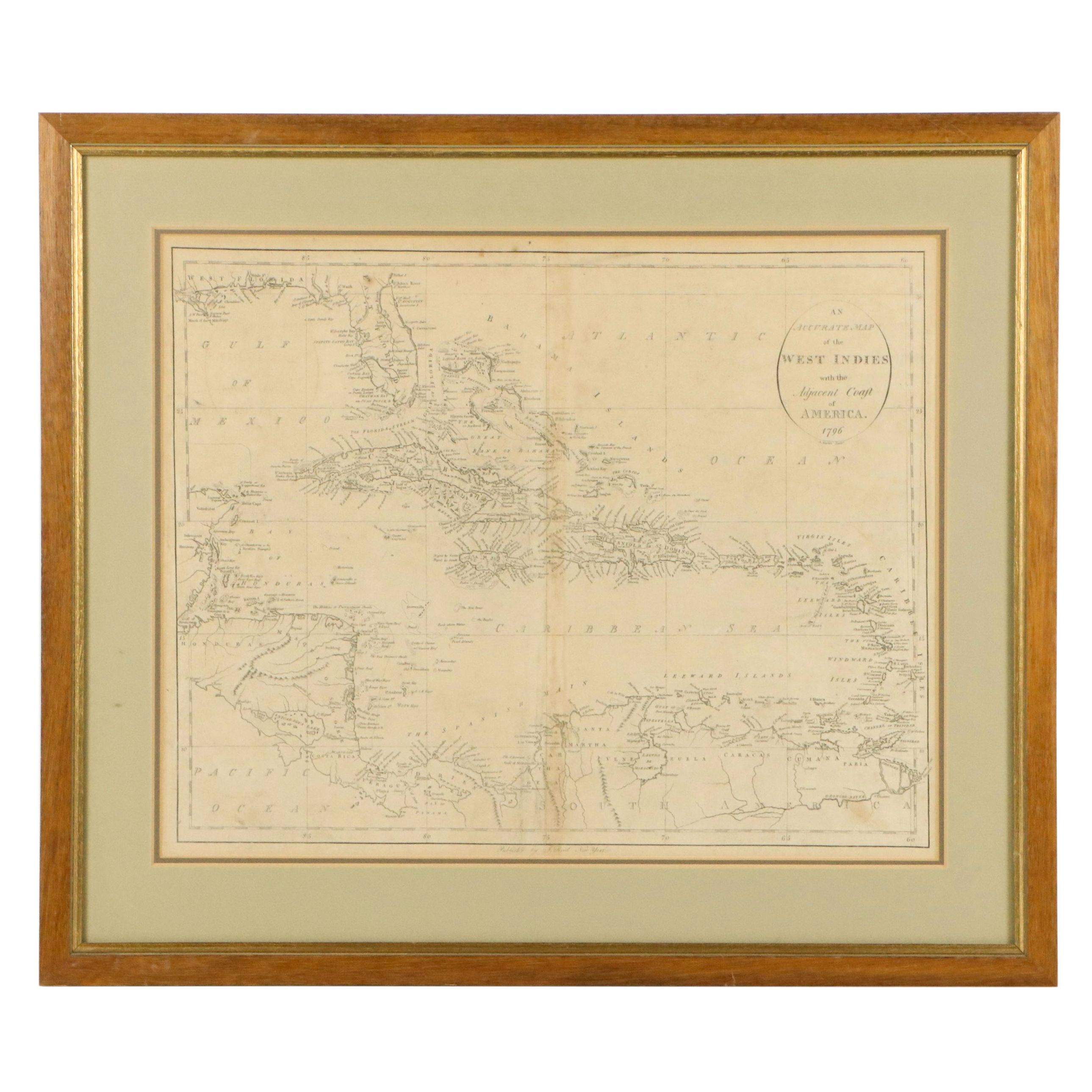 John Reid Engraved Map "An Accurate Map of the West Indies...," 1796