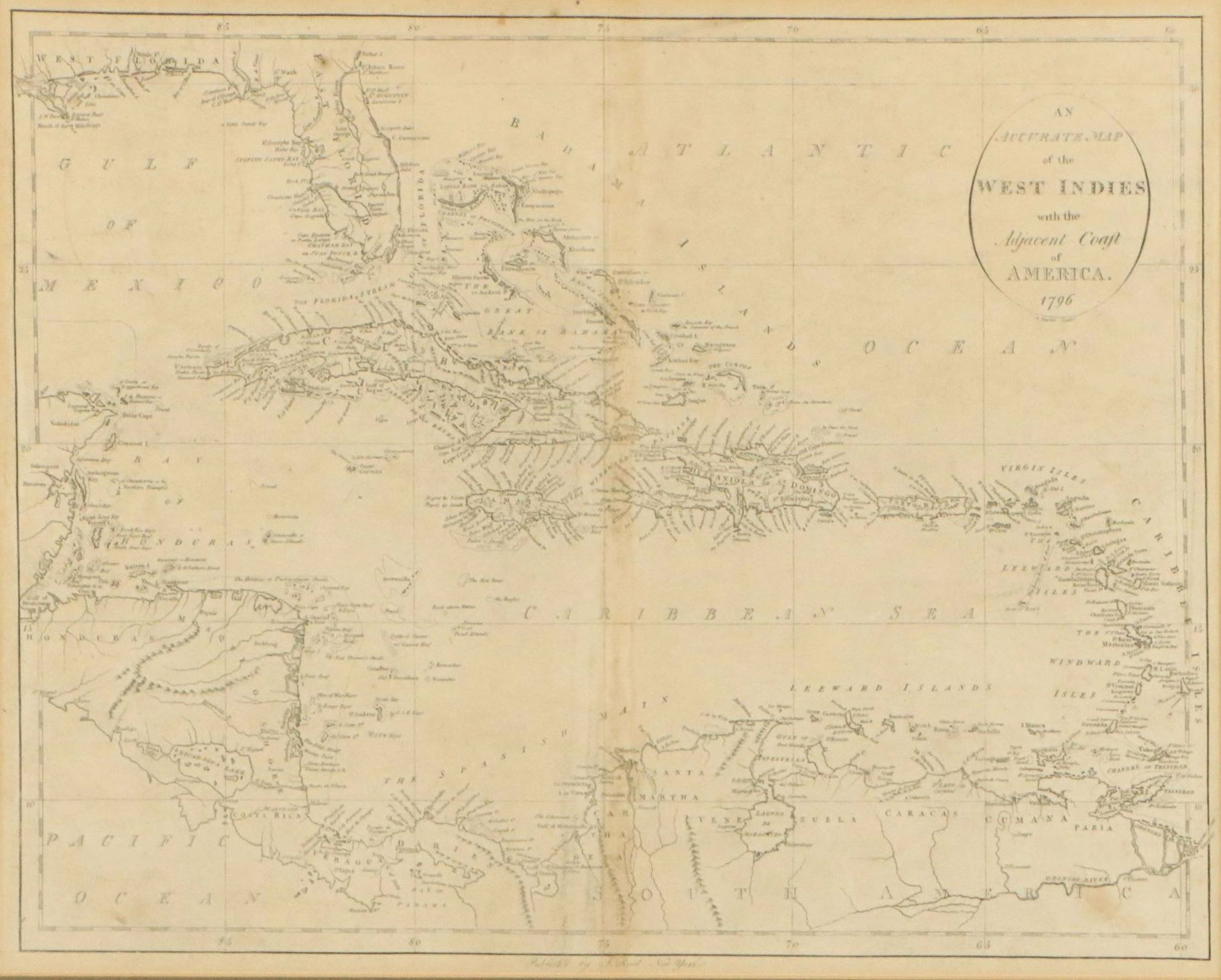 John Reid Engraved Map "An Accurate Map of the West Indies...," 1796