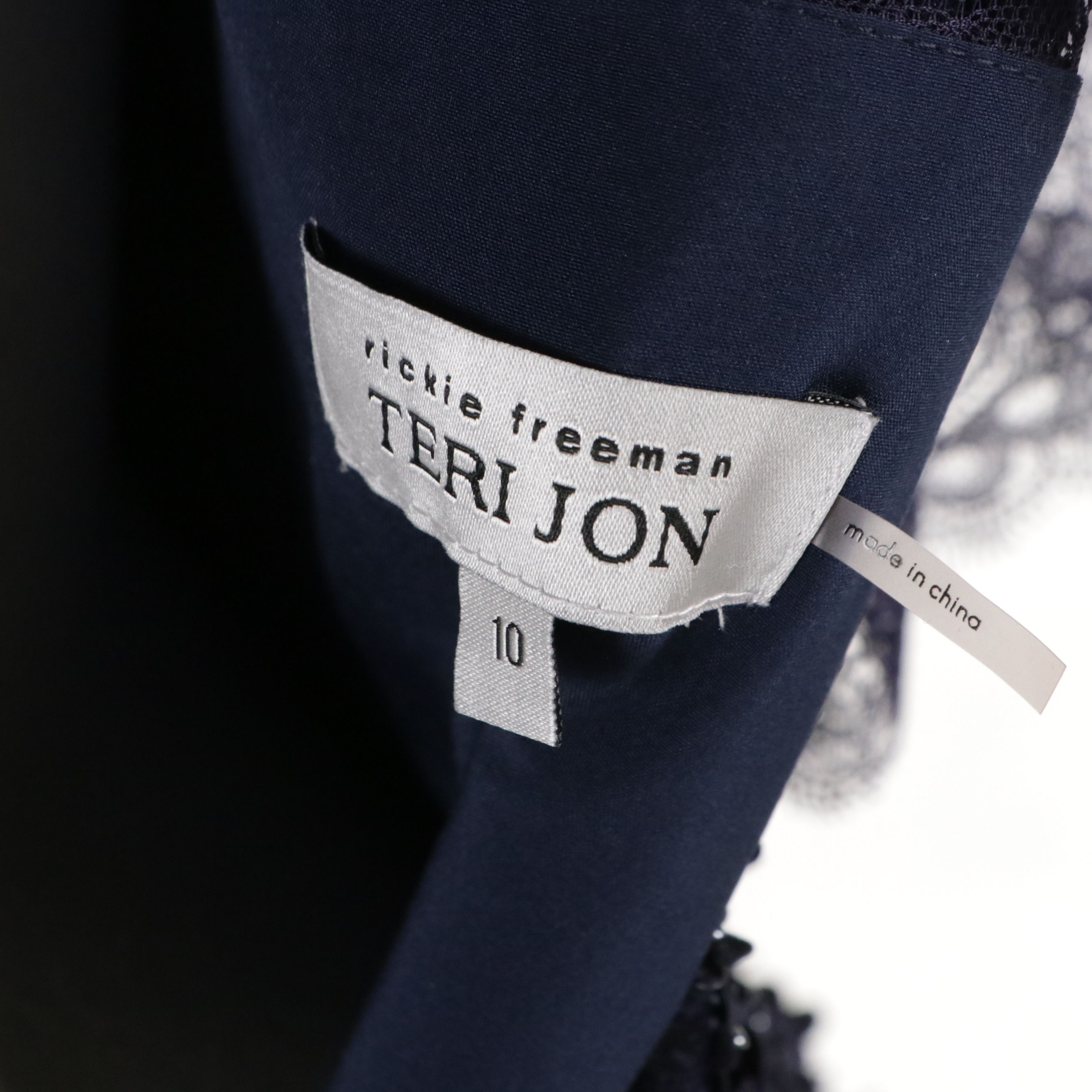 Teri Jon for Rickie Freeman Navy Beaded and Floral Embellished Occasion Dress