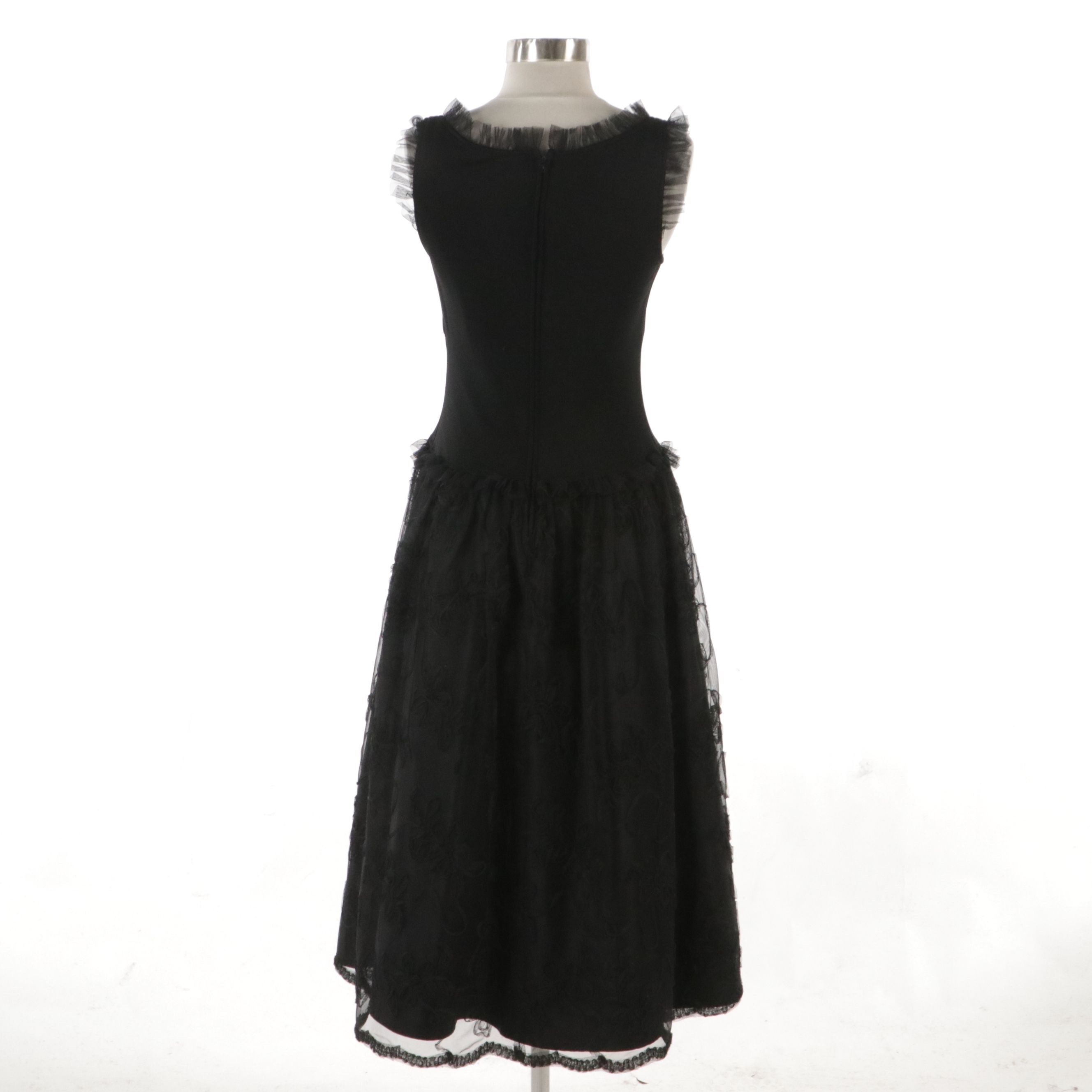 Tadashi Black Ruffled and Ribbonwork Sleeveless Evening Dress