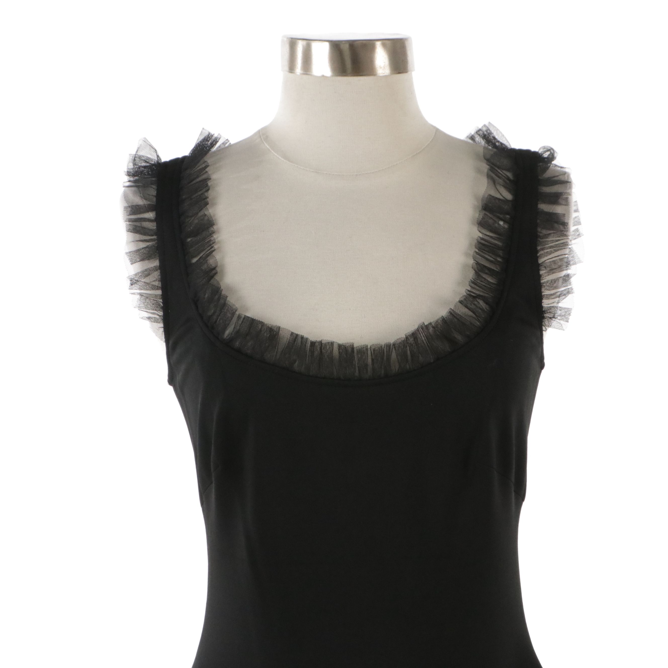 Tadashi Black Ruffled and Ribbonwork Sleeveless Evening Dress