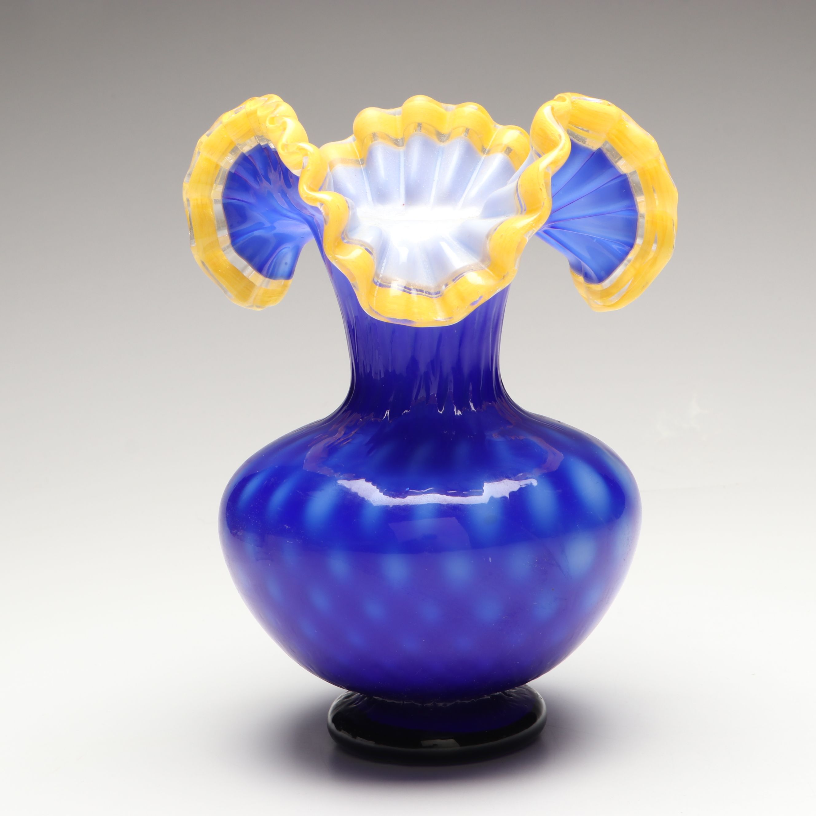 Fenton Blue Ruffled Rim Vase
