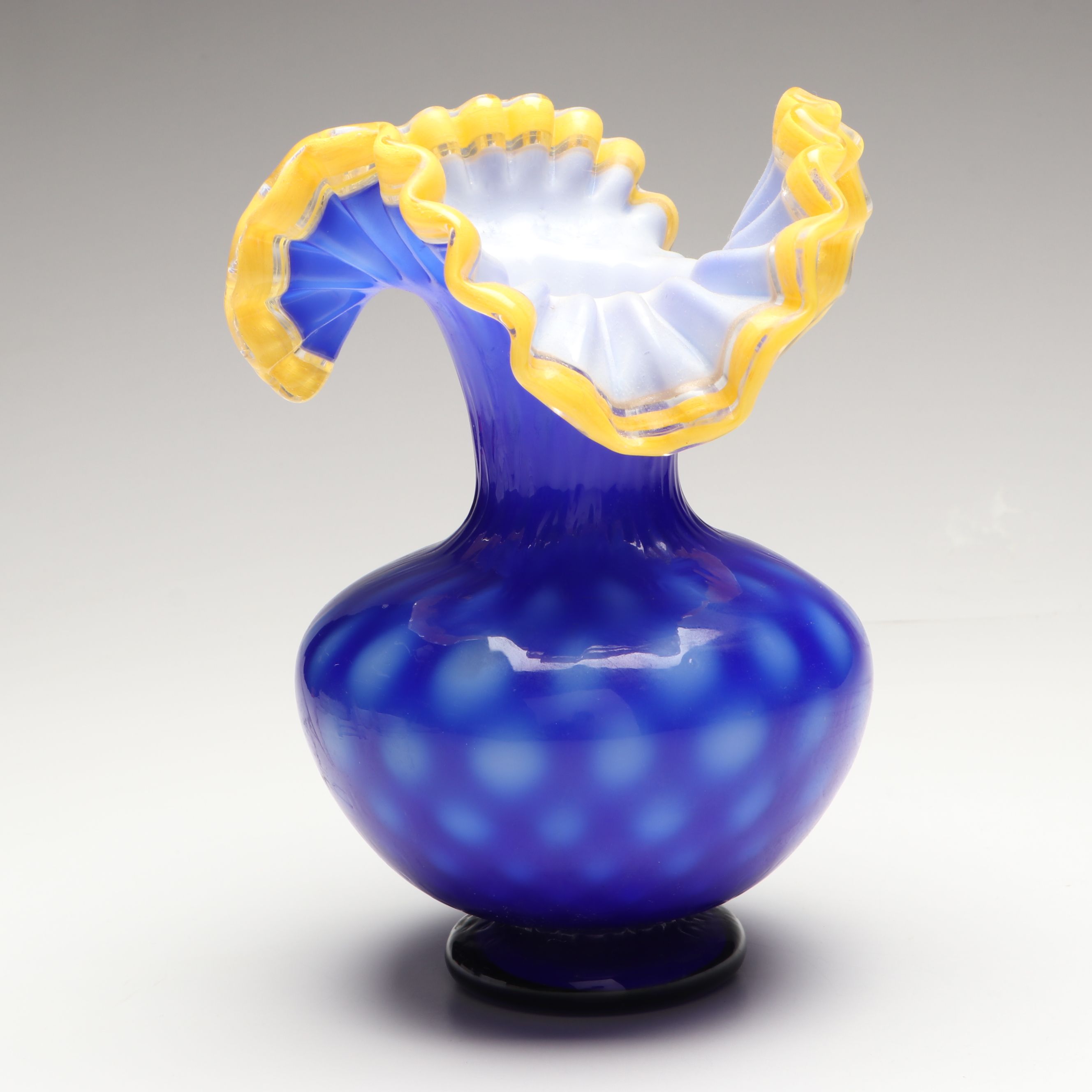 Fenton Blue Ruffled Rim Vase