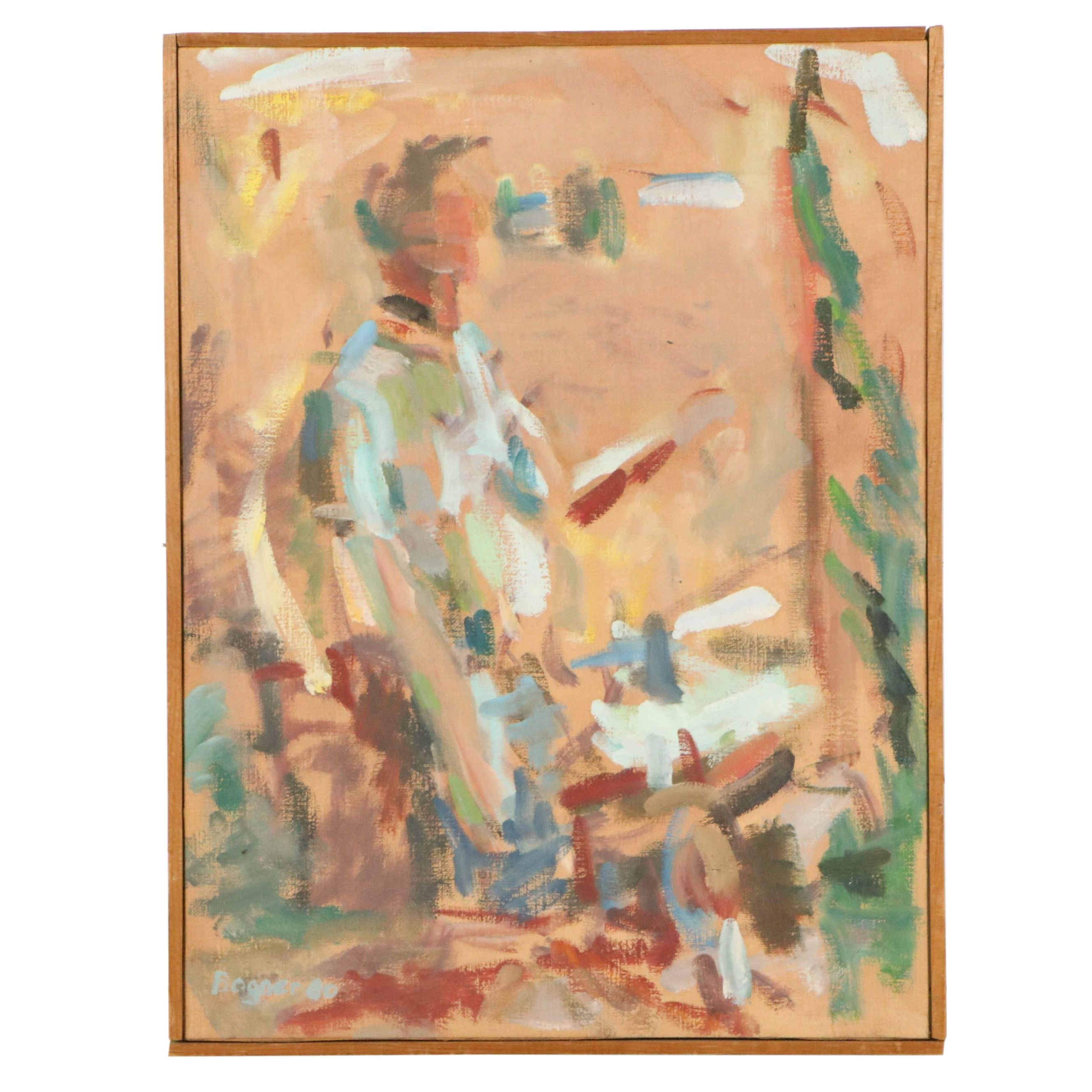 Bogner Oil on Board of Abstracted Man Seated, 1980