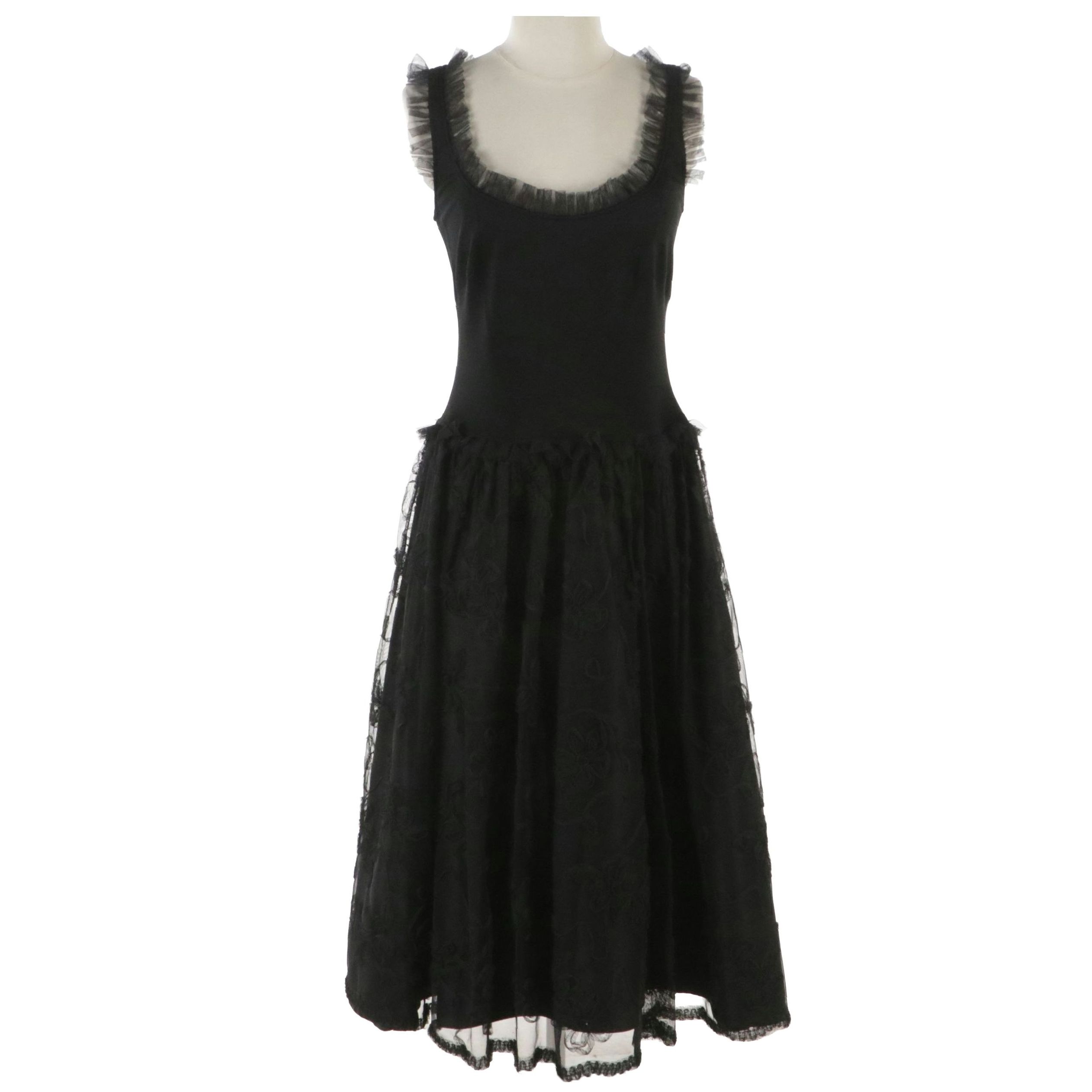 Tadashi Black Ruffled and Ribbonwork Sleeveless Evening Dress