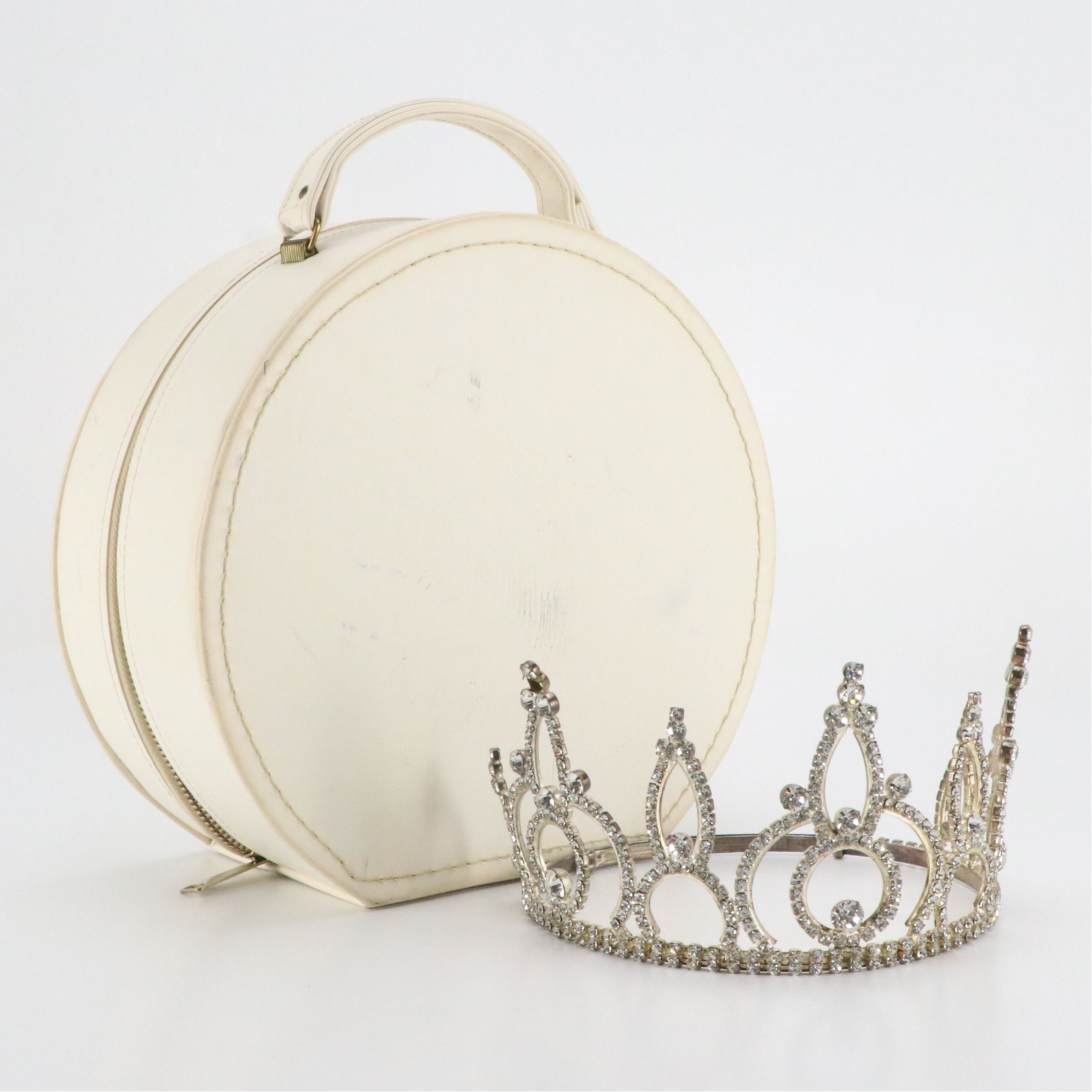 Rhinestone Tiara with Faux Leather Travel Case