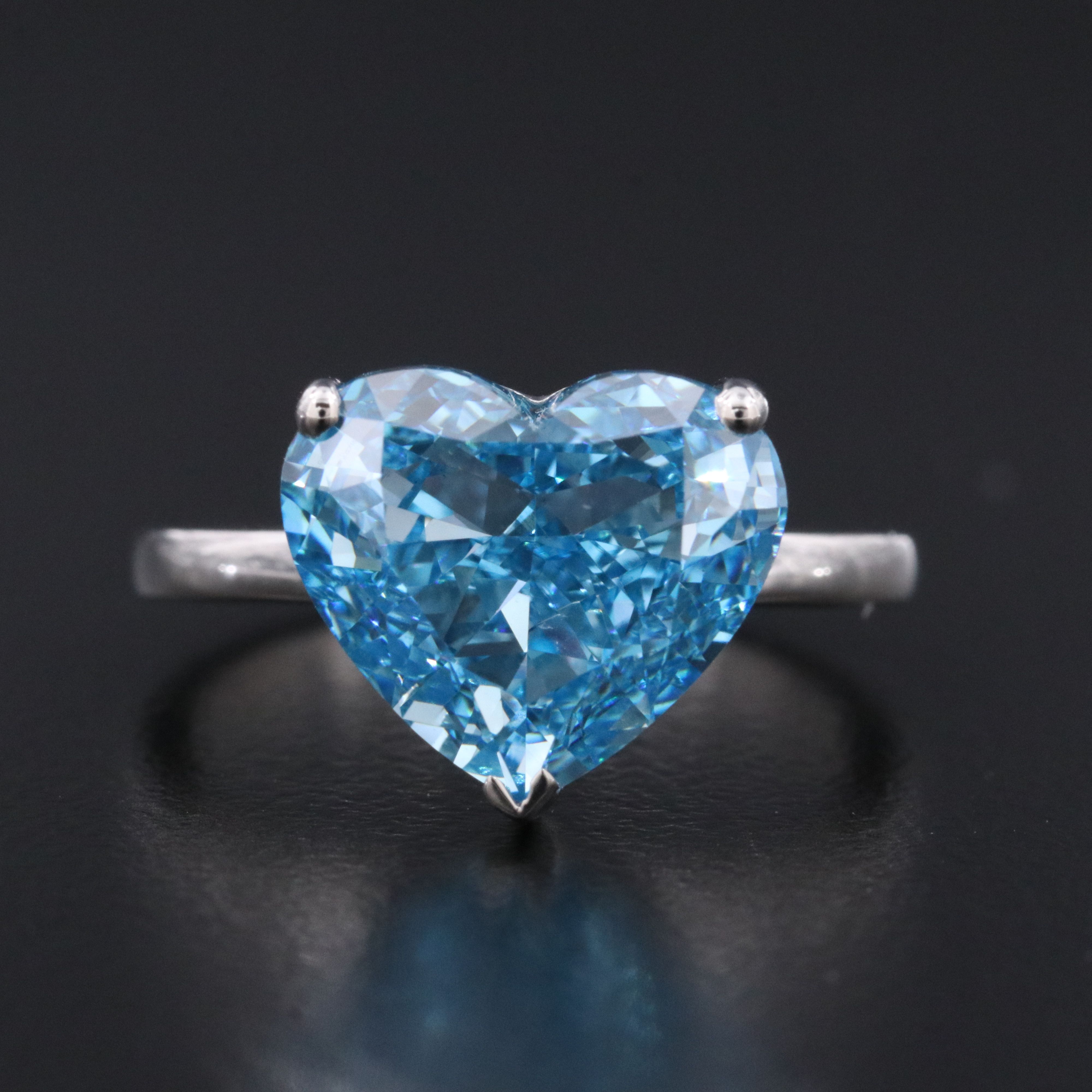 Platinum 5.00 CT Lab Grown Fancy Vivid Blue Diamond Heart Ring with IGI Report