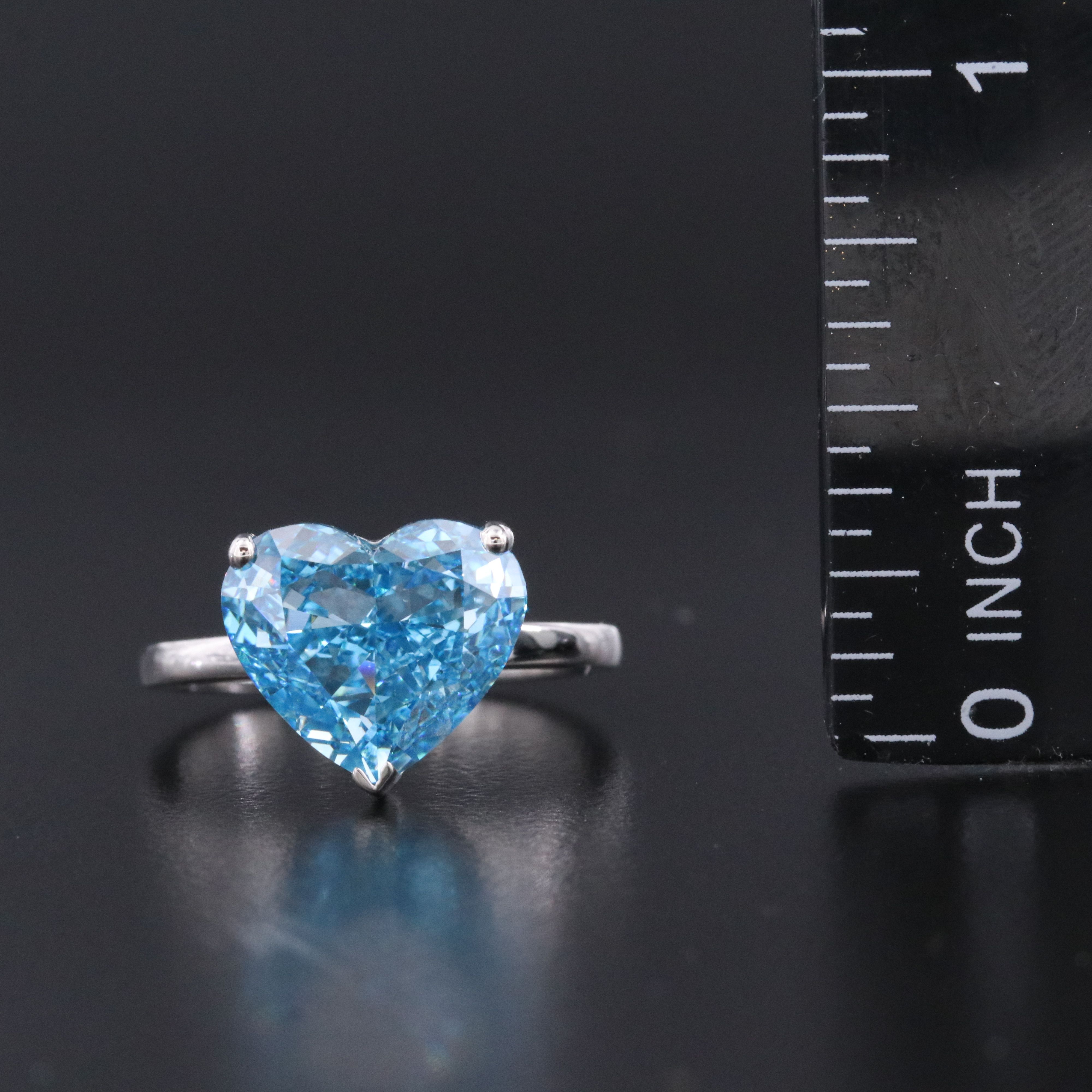 Platinum 5.00 CT Lab Grown Fancy Vivid Blue Diamond Heart Ring with IGI Report