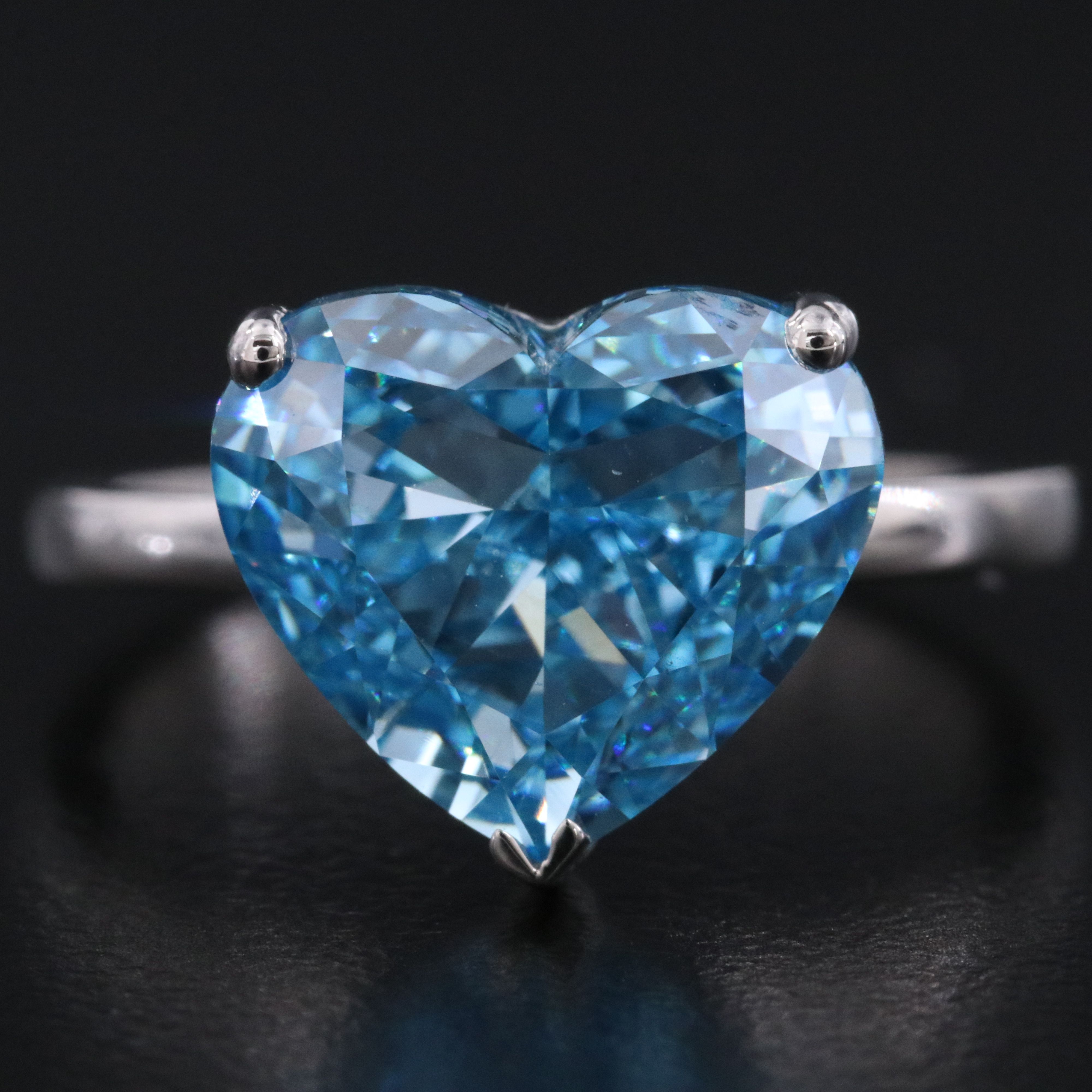 Platinum 5.00 CT Lab Grown Fancy Vivid Blue Diamond Heart Ring with IGI Report