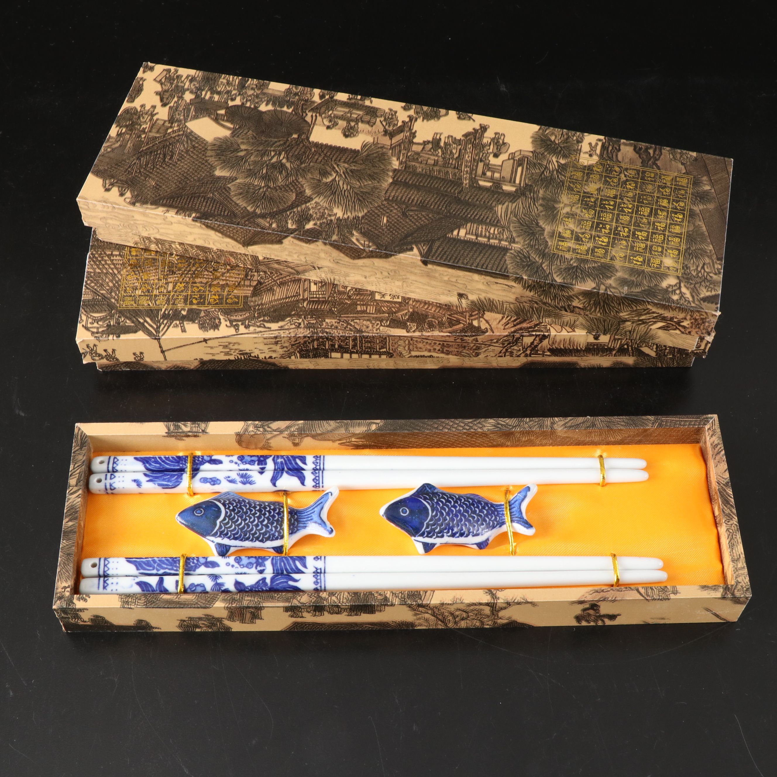 Chinese Blue and White Porcelain Chopsticks with Fish Platter, More Dinnerware