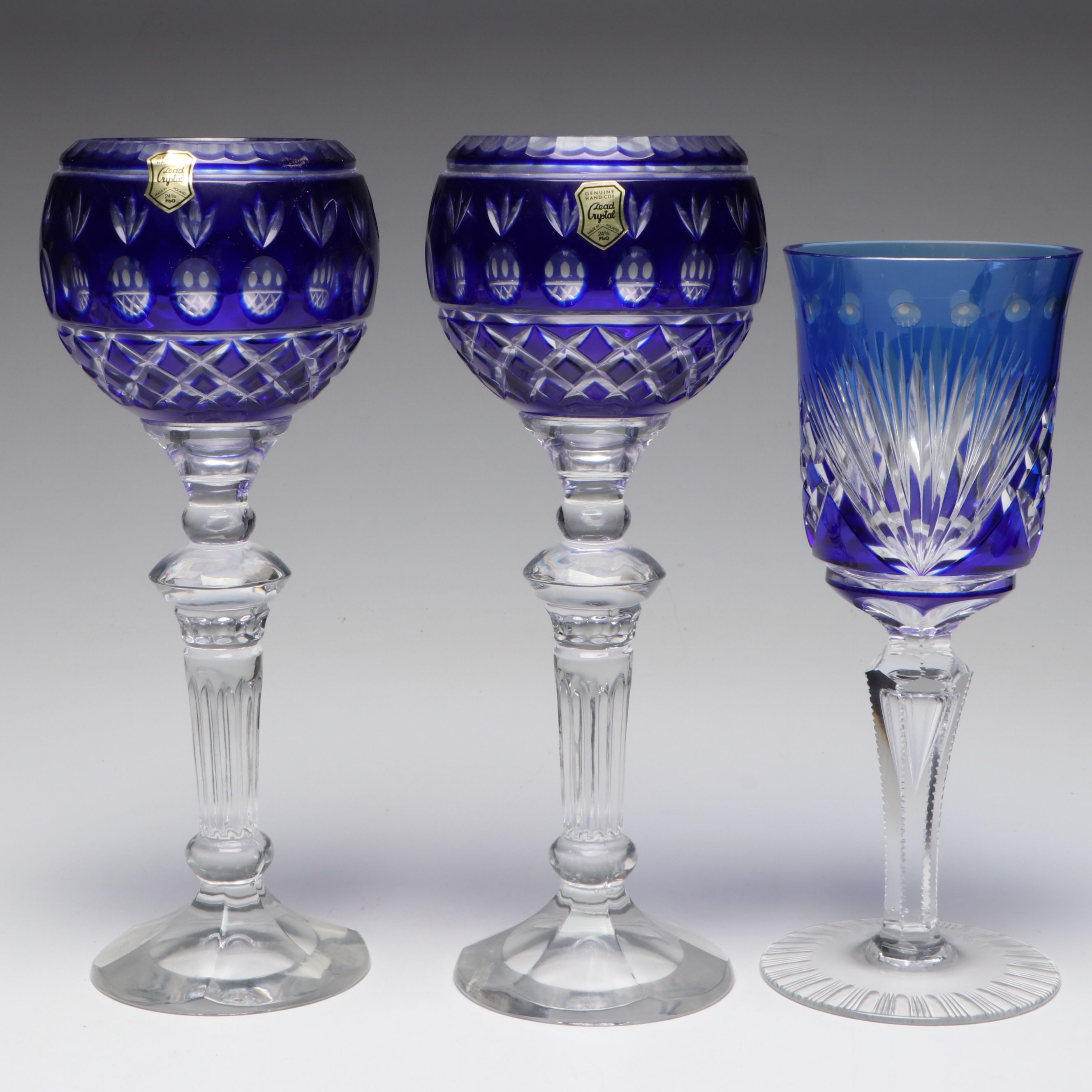 Bohemian Style Cut to Clear Multicolor Wine and Water Crystal Glasses