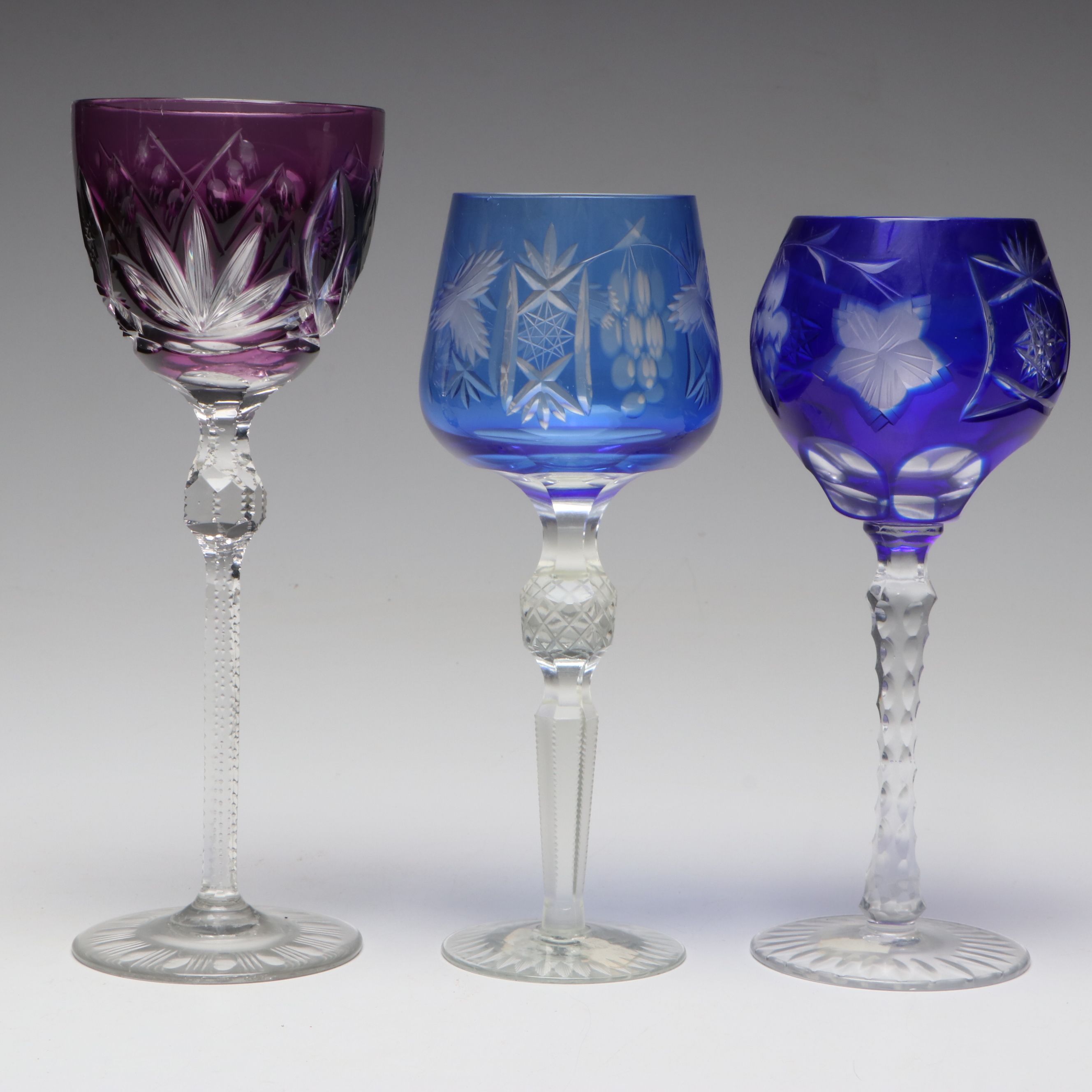 Bohemian Style Cut to Clear Multicolor Wine and Water Crystal Glasses