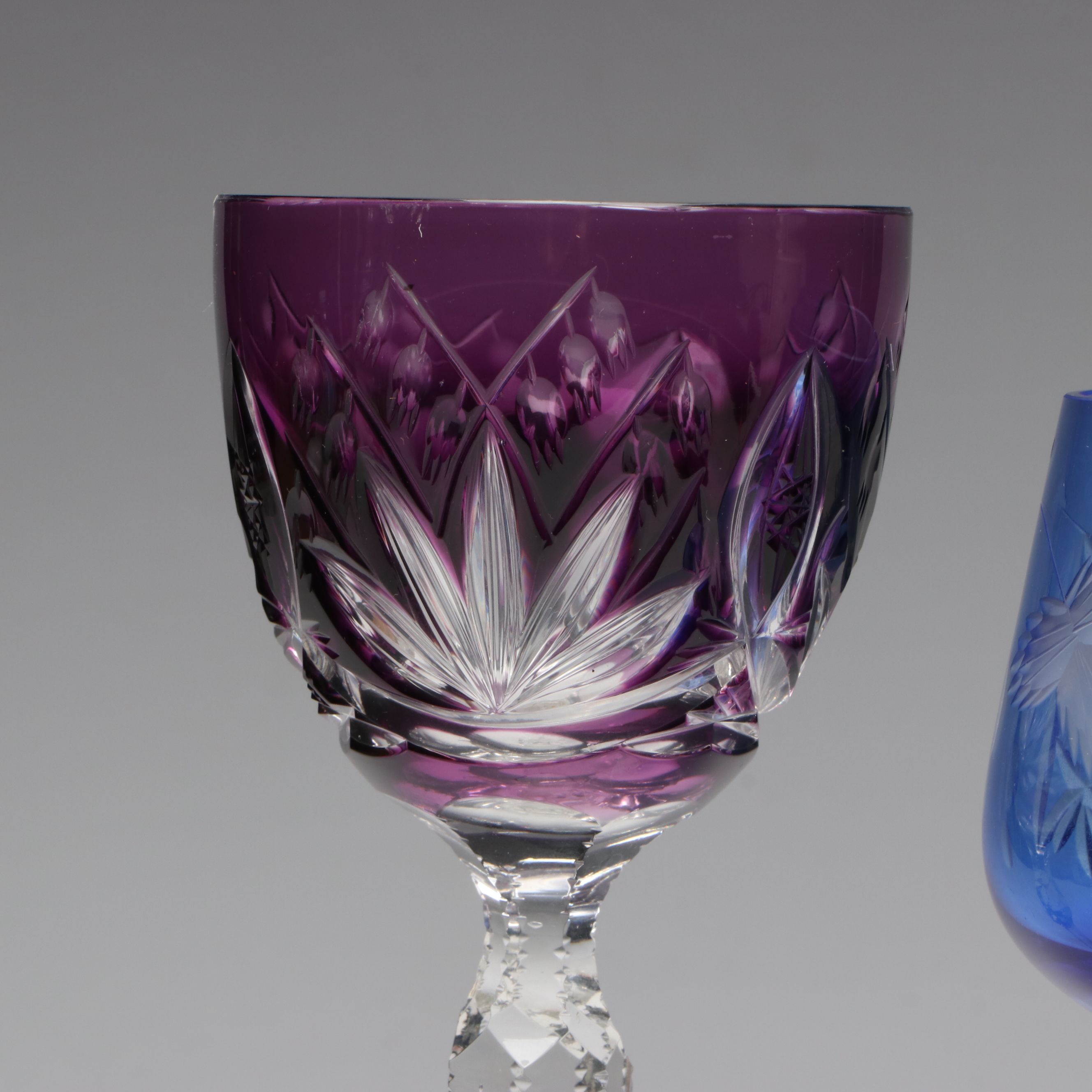 Bohemian Style Cut to Clear Multicolor Wine and Water Crystal Glasses