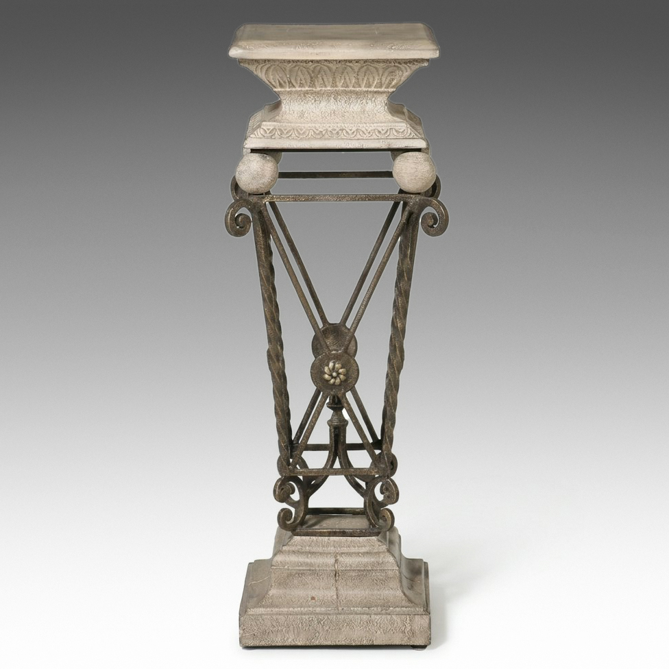 Neoclassical Style Wrought Iron and Cast Stone Pedestal, Late 20th Century
