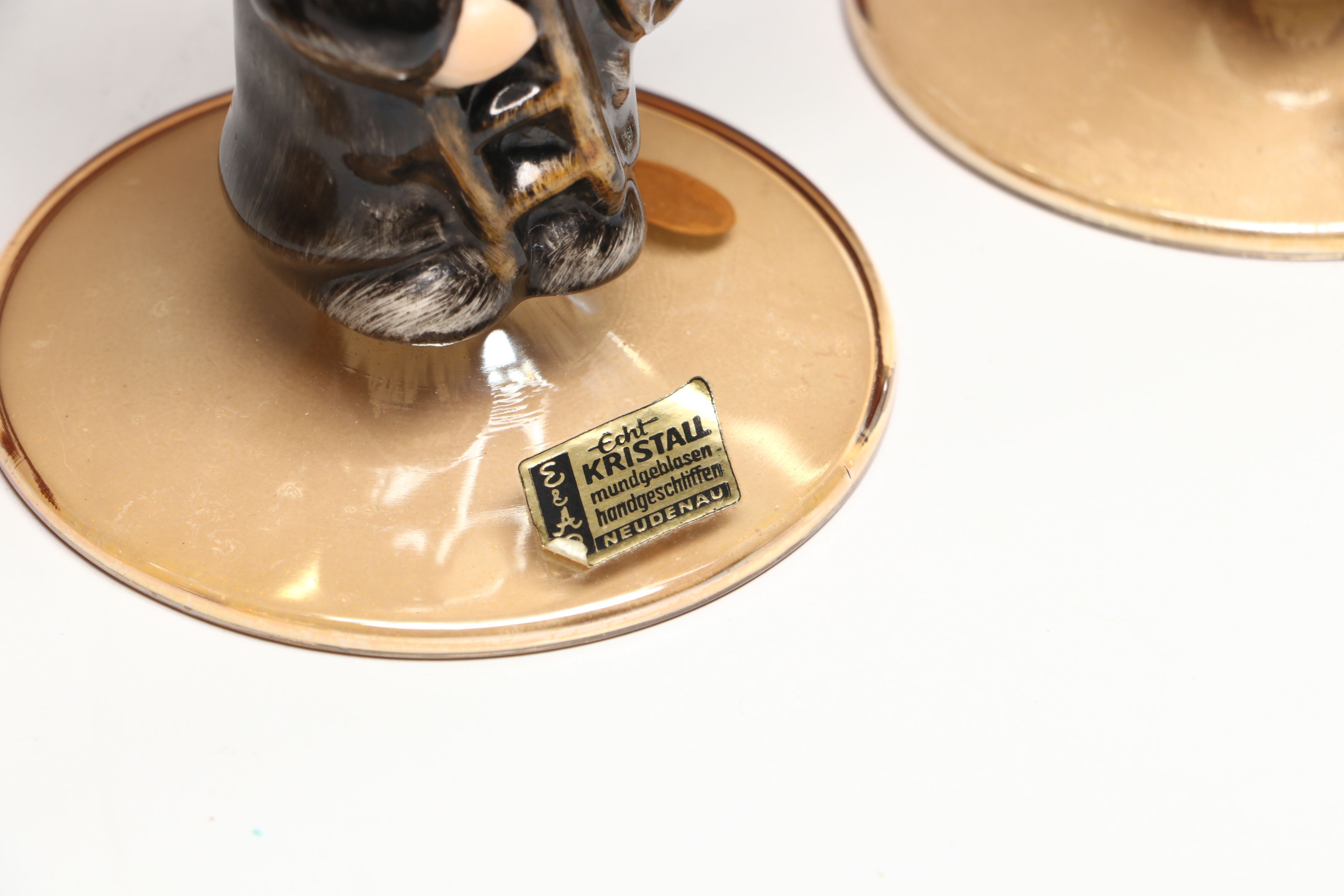 Vintage German Figural Porcelain and Crystal Alsace Glasses