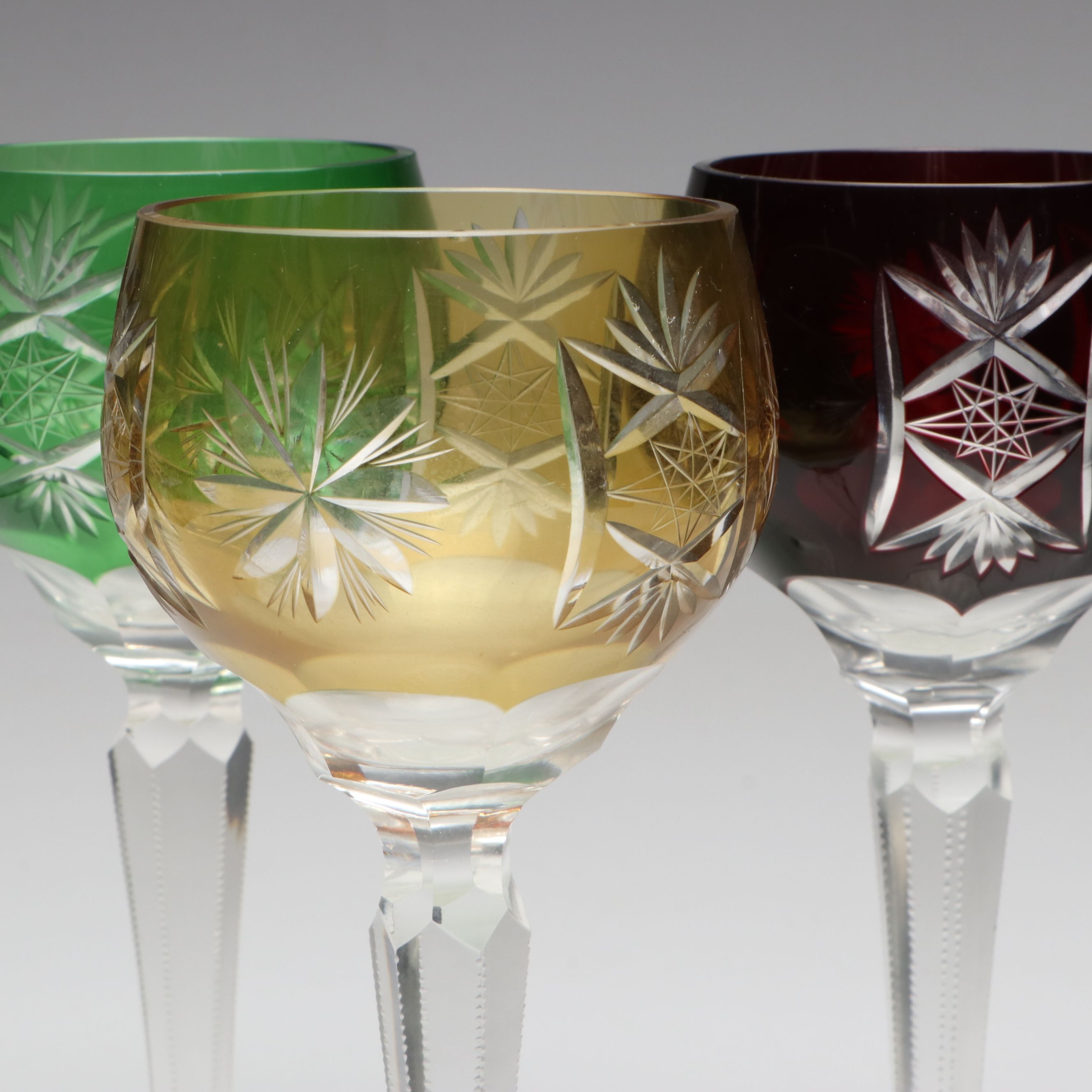 Vintage Cut Crystal Colorful Hock Wine Glasses