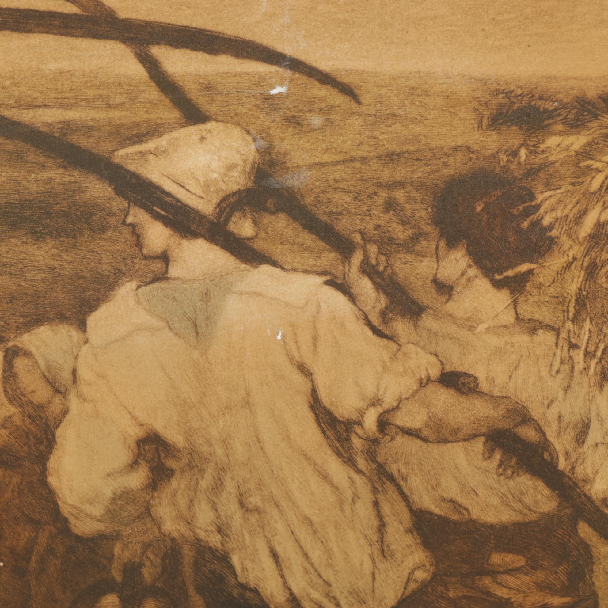 Framed Wall Mirror with Print "The Harvest Moon" by George Hemming Mason