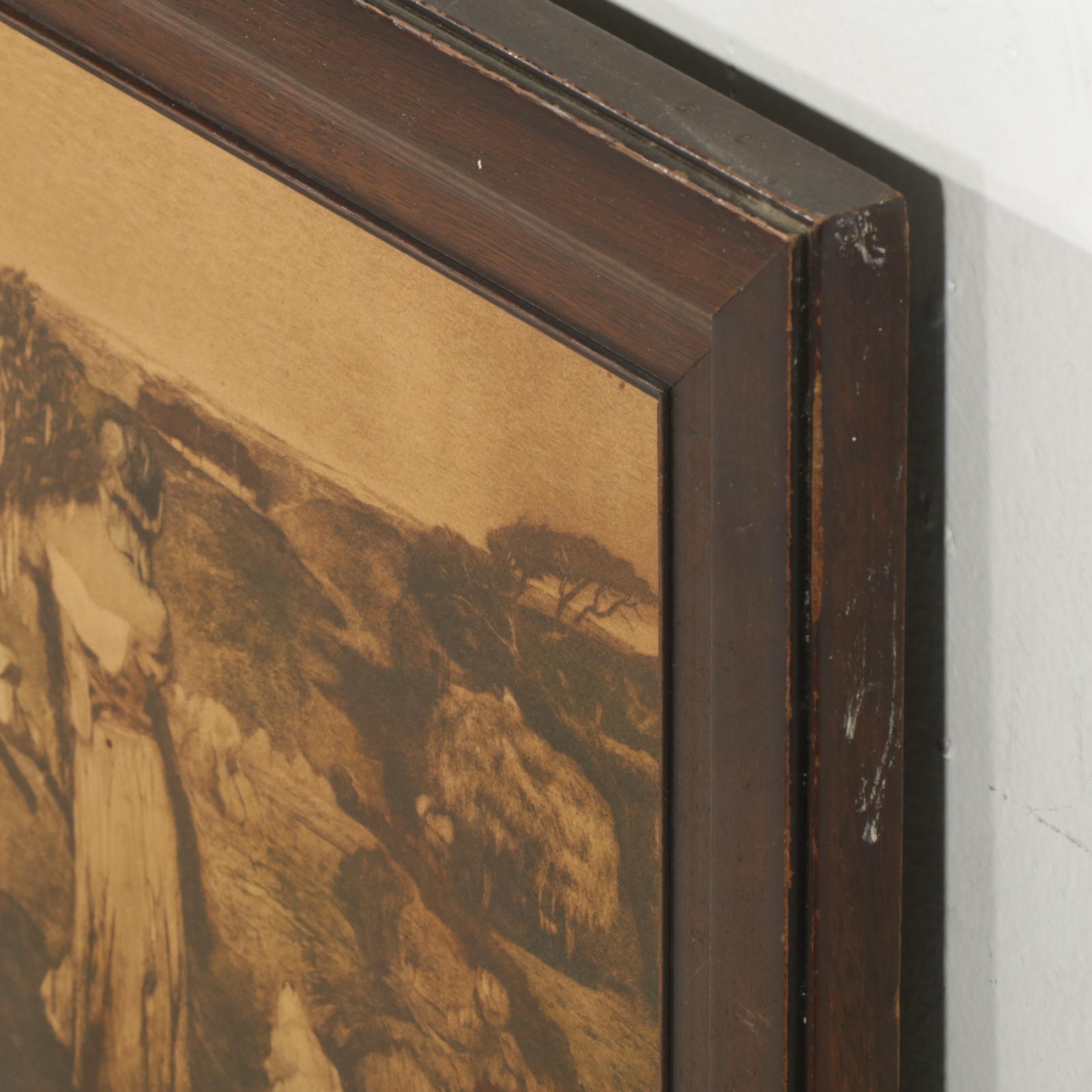 Framed Wall Mirror with Print "The Harvest Moon" by George Hemming Mason