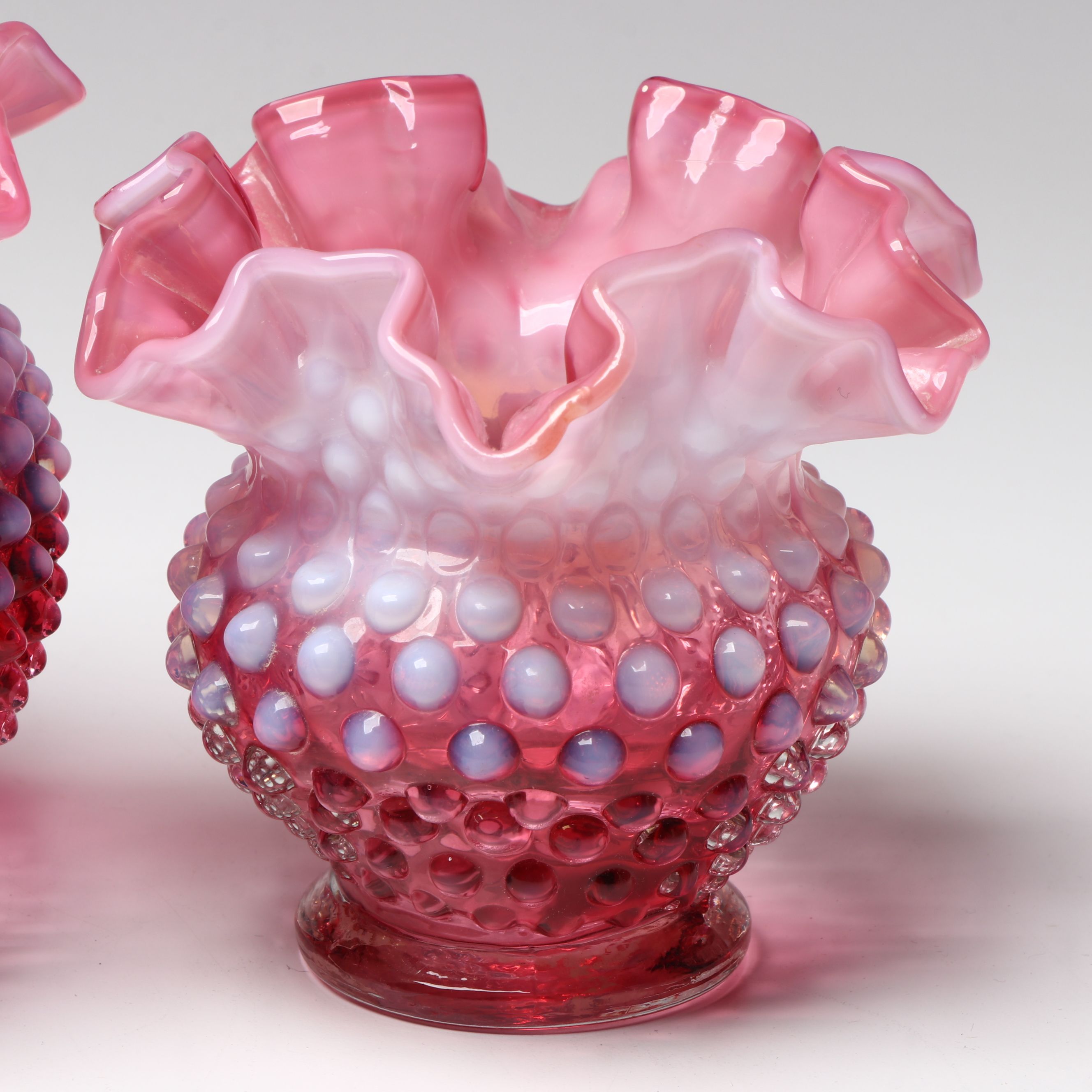 Fenton Cranberry Hobnail Vase, Hand-Painted Cranberry Glass Basket Vase and More