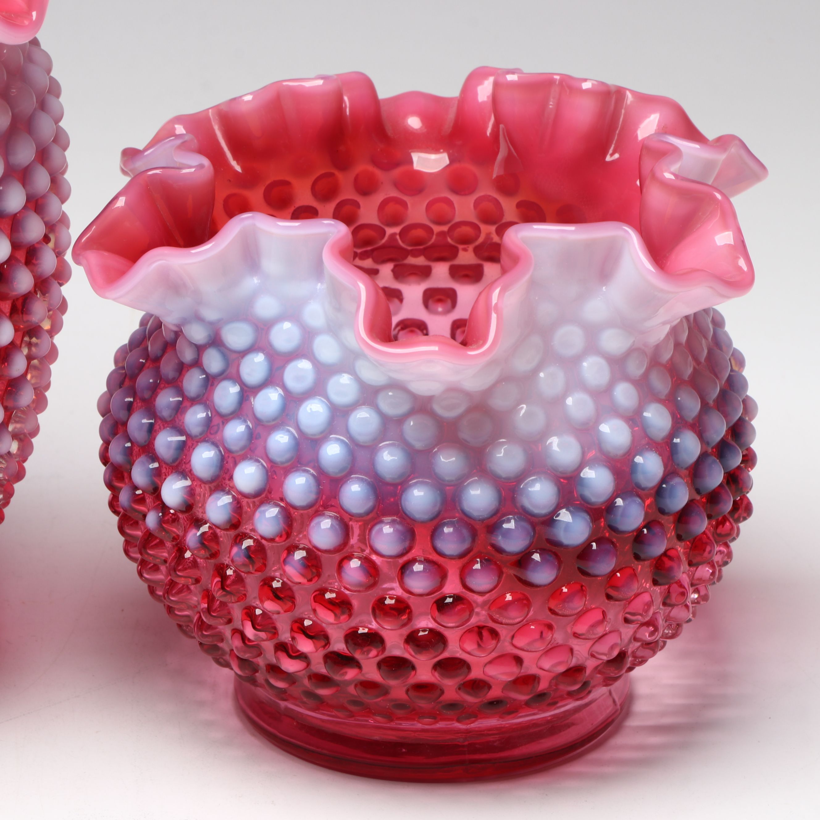 Fenton Cranberry Hobnail Vase, Hand-Painted Cranberry Glass Basket Vase and More