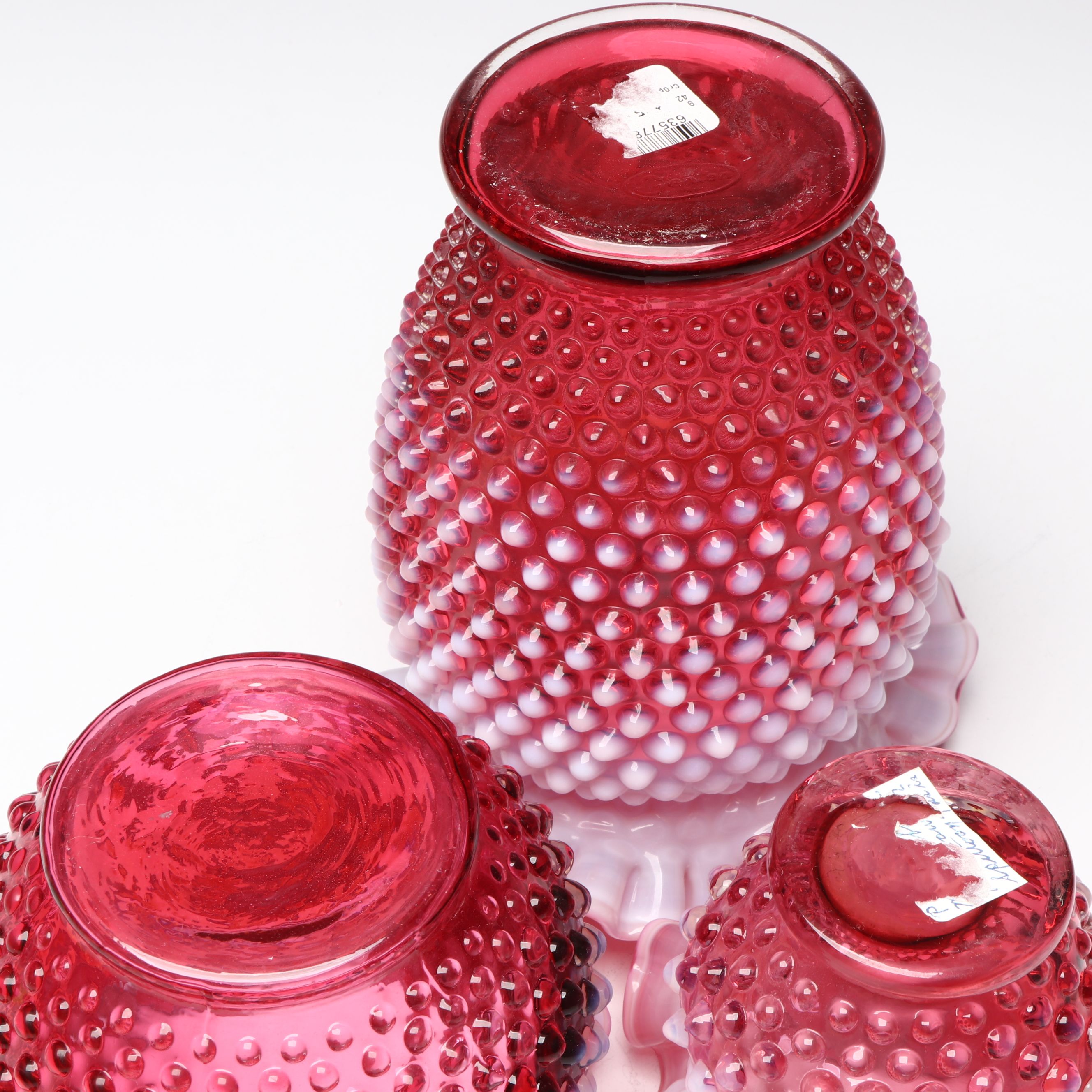 Fenton Cranberry Hobnail Vase, Hand-Painted Cranberry Glass Basket Vase and More