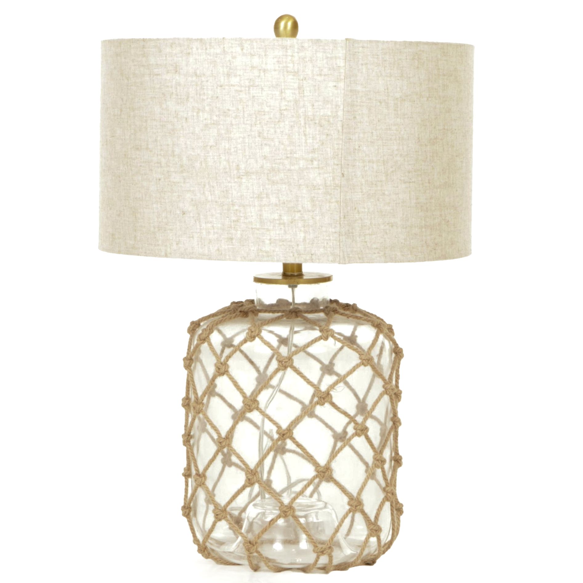 Nautical Style Glass Bottle and Net Rope Table Lamp, Drum Shade
