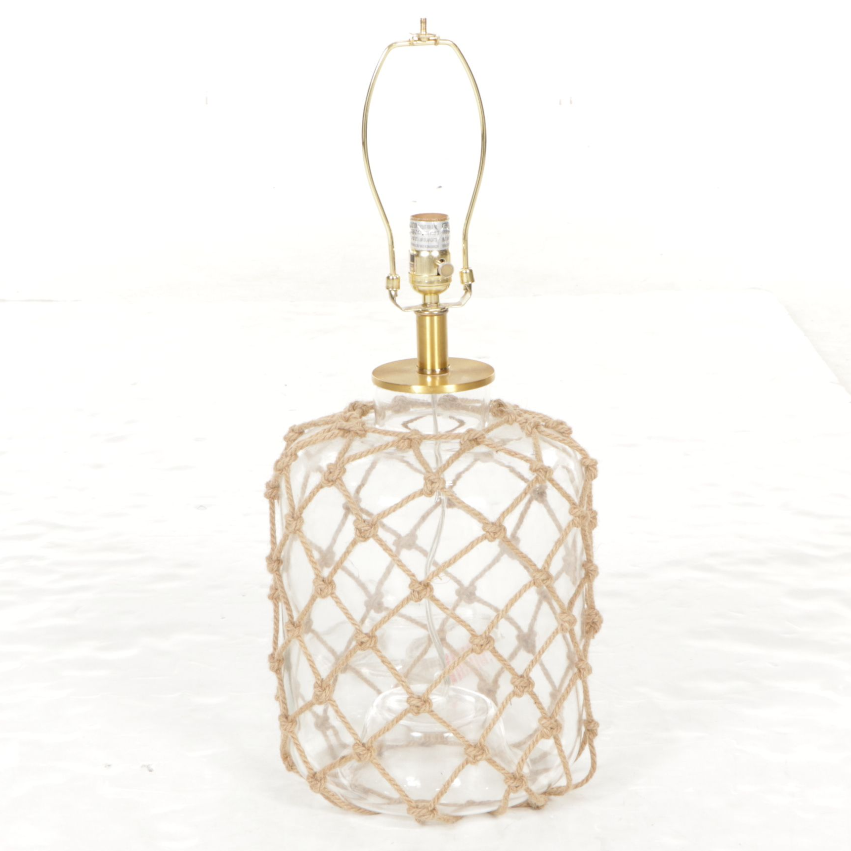 Nautical Style Glass Bottle and Net Rope Table Lamp, Drum Shade