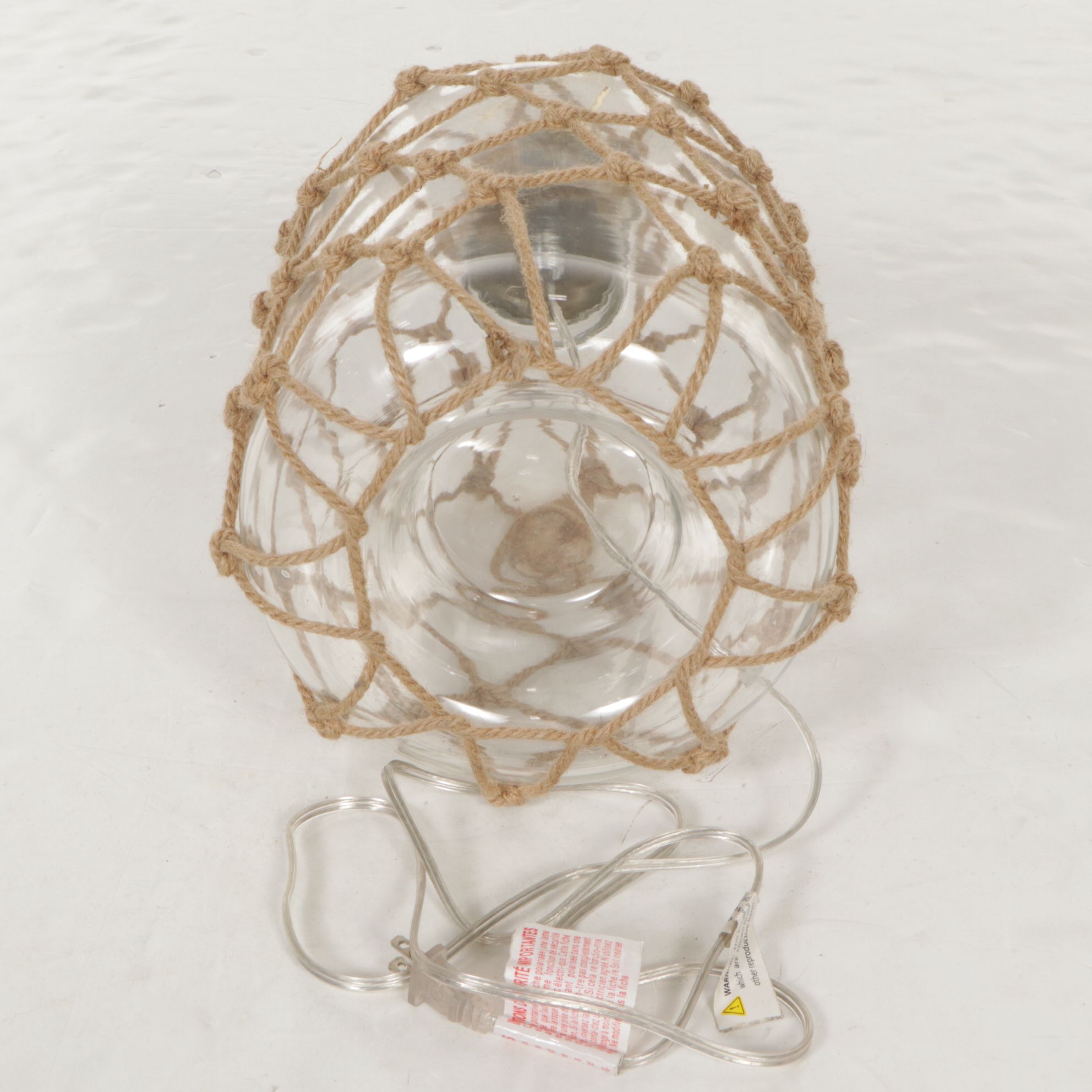 Nautical Style Glass Bottle and Net Rope Table Lamp, Drum Shade