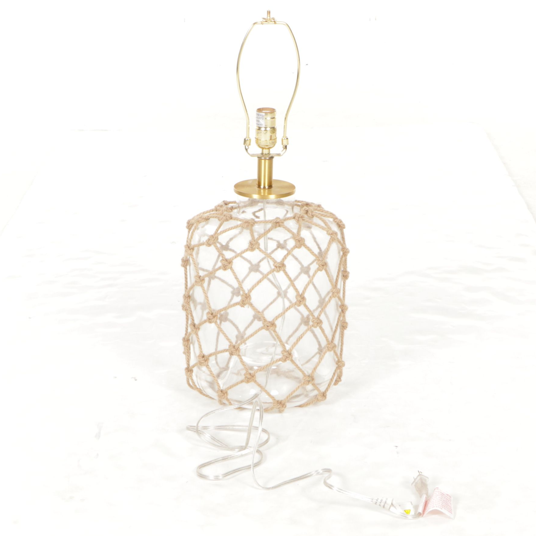 Nautical Style Glass Bottle and Net Rope Table Lamp, Drum Shade