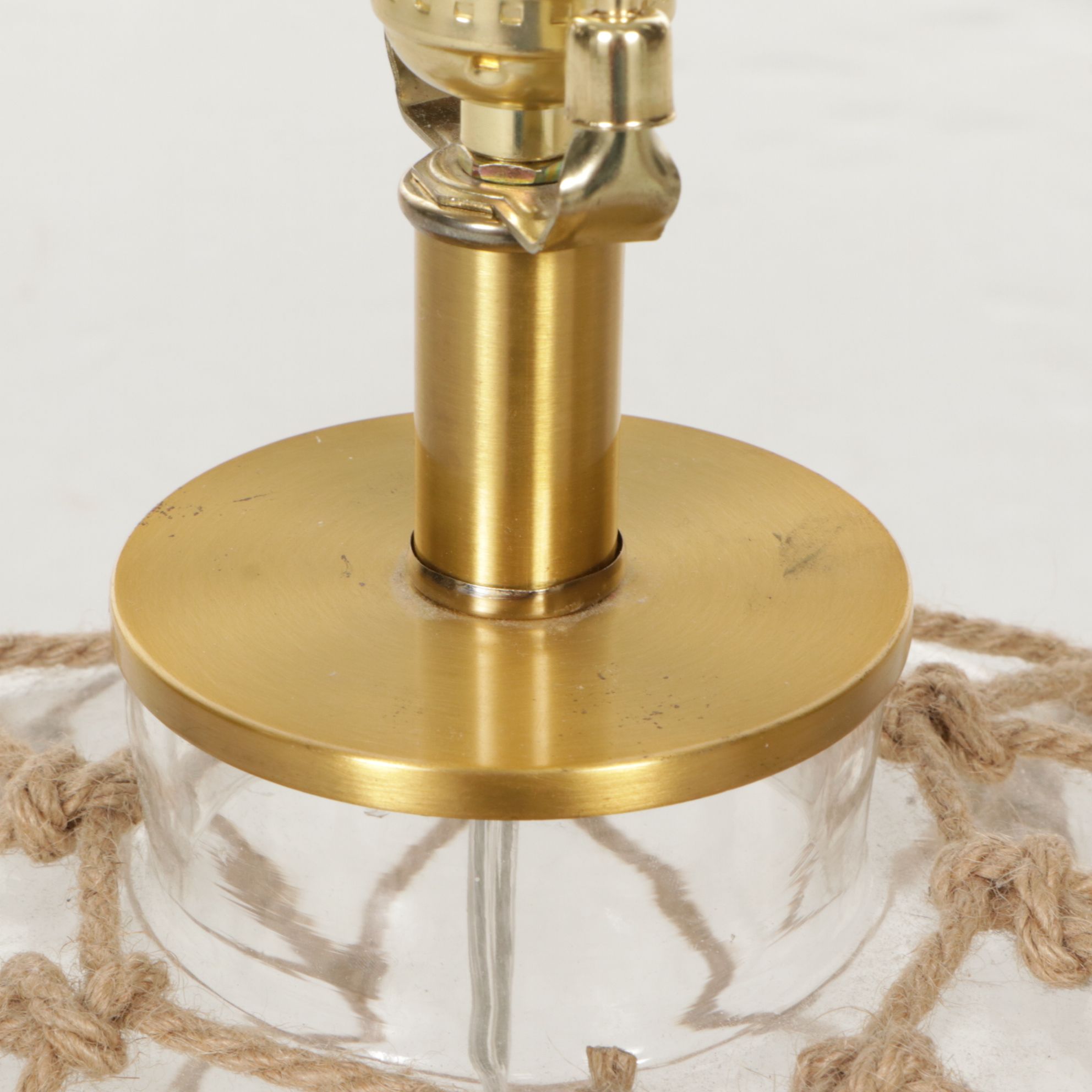 Nautical Style Glass Bottle and Net Rope Table Lamp, Drum Shade