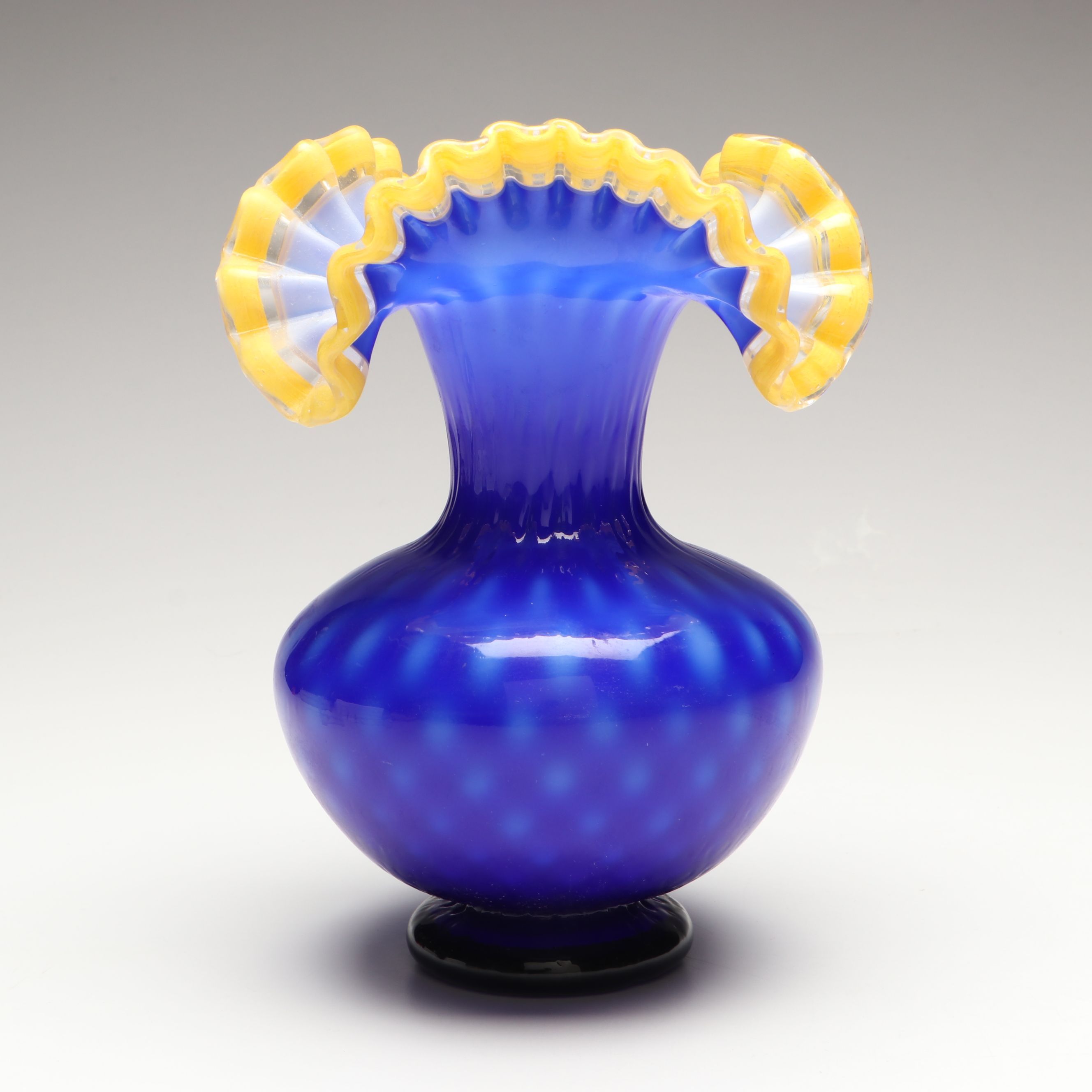 Fenton Blue Ruffled Rim Vase
